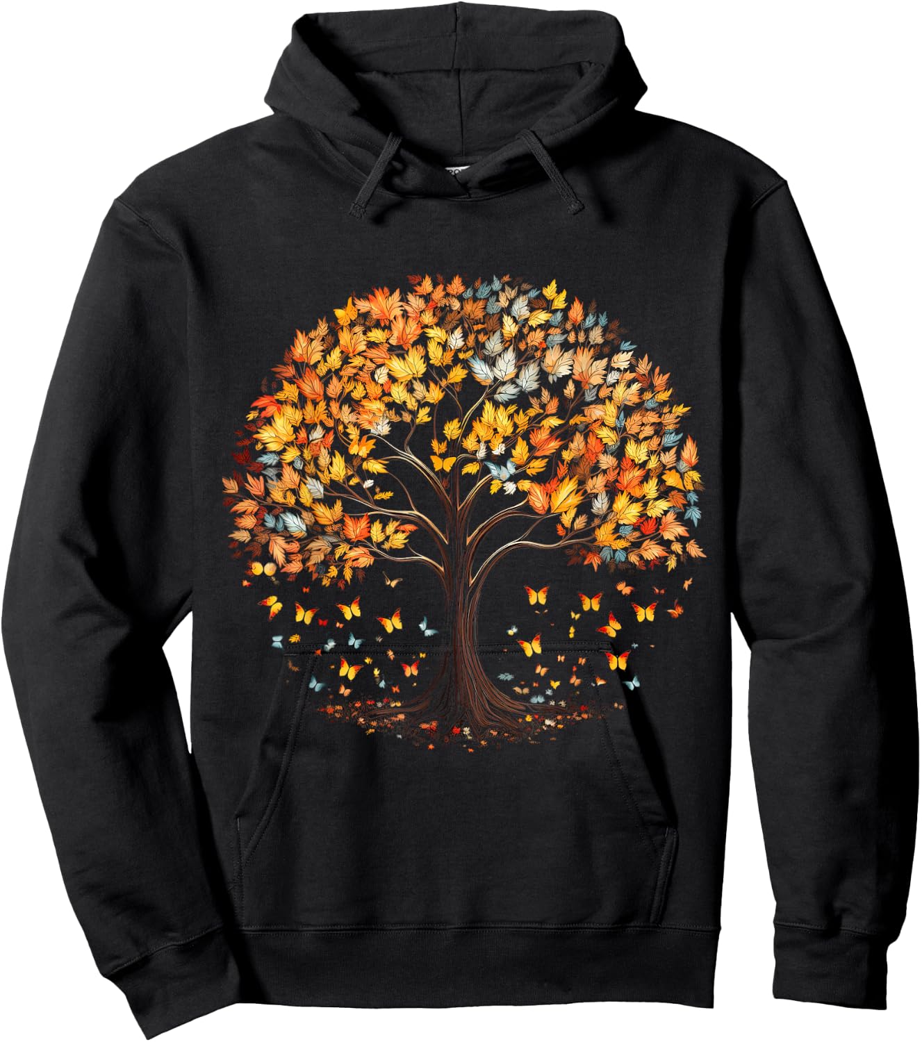 Fall Autumn falling leaves with Tree and Butterfly Hoodie - Hoodie | Black