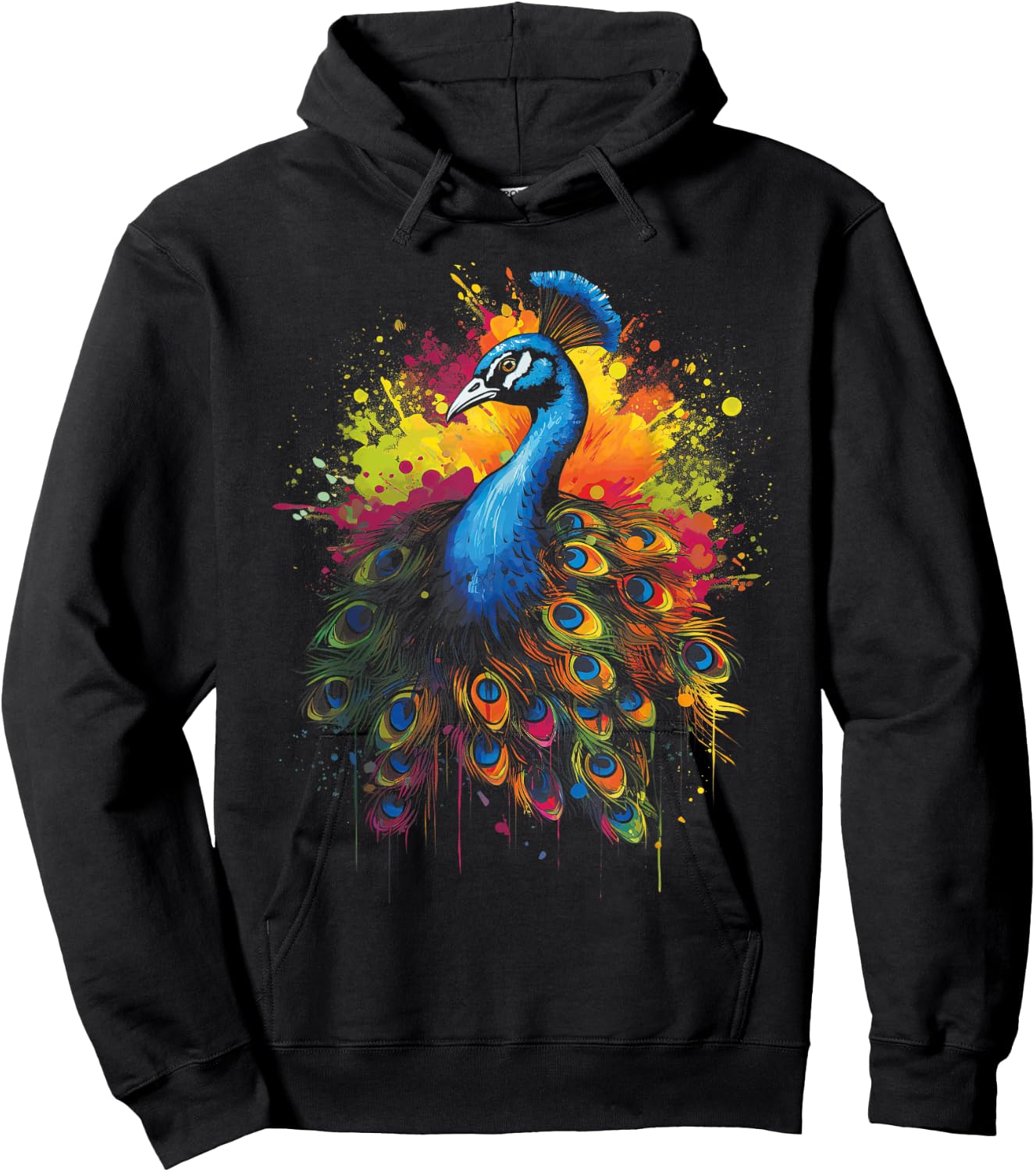 Colorsplash Artwork Peacock Bird Multicolor Hoodie - Hoodie | Black