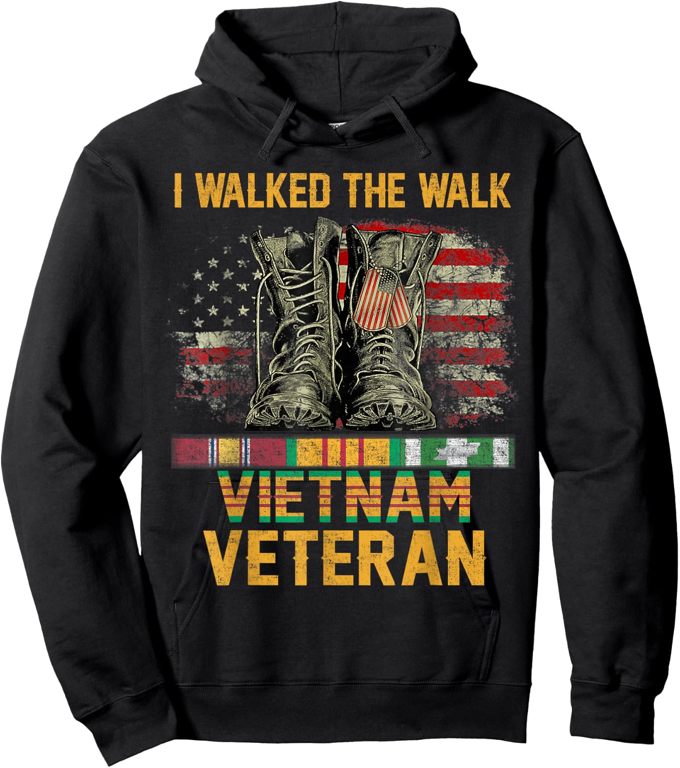 I Walked The Walk Vietnam Veteran Flag American US Vet Hoodie - Hoodie | Black