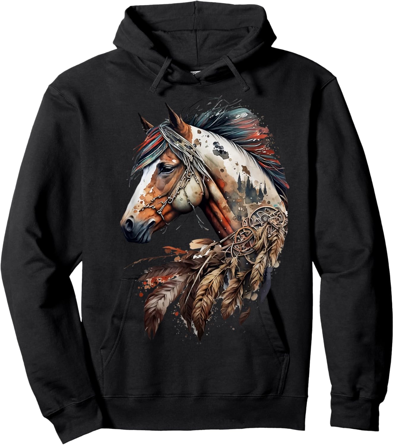 Bohemian Horse Portrait Horseback Native Equestrian Themed Hoodie - Hoodie | Black