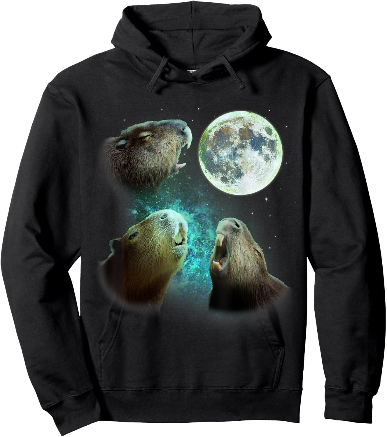 Three Capybaras Howl At Moon 3 Wolfs - Wolves Parody Hoodie - Hoodie | Black