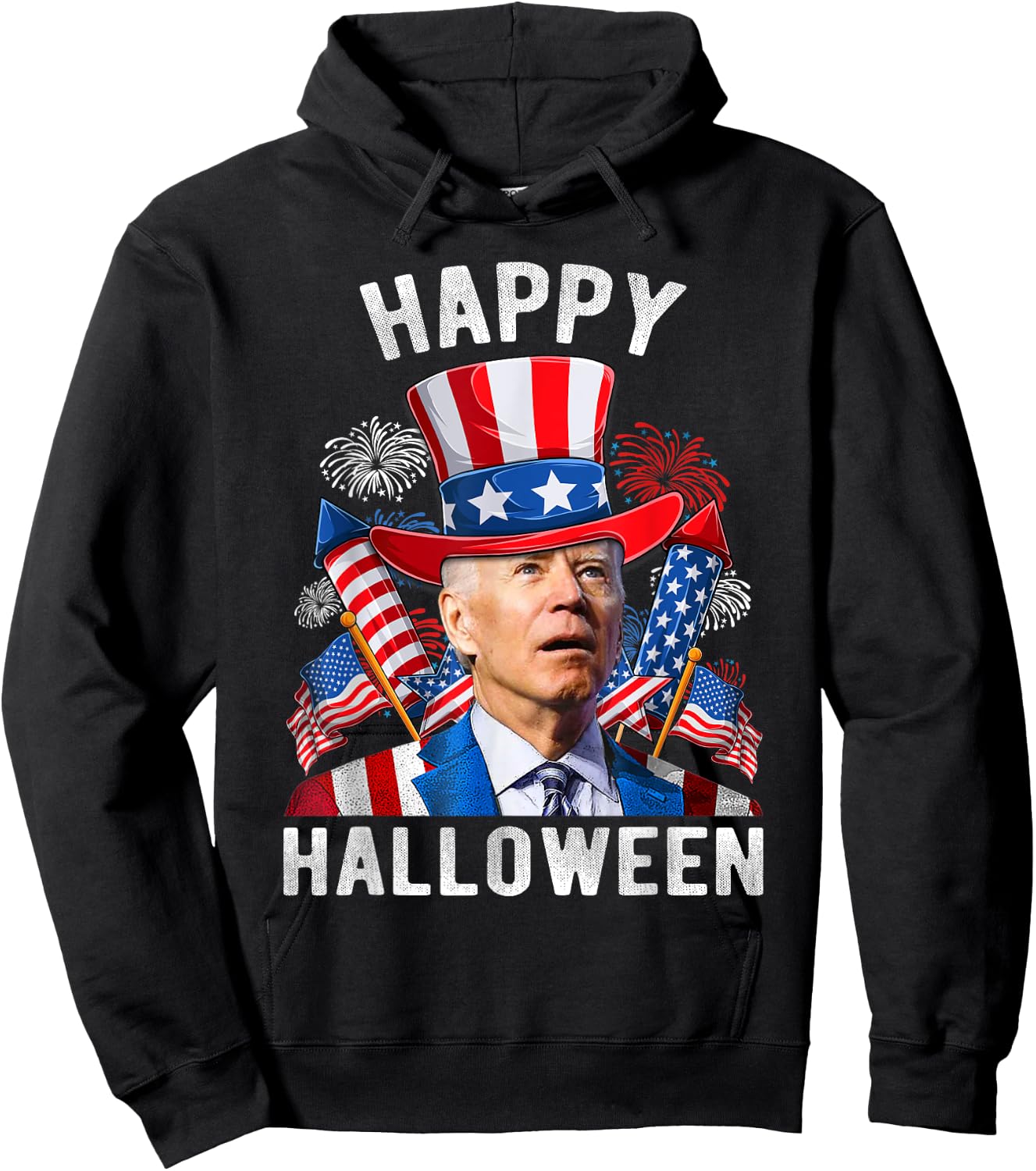 Happy Halloween Funny Joe Biden 4th Of July Firework US Flag Women Kids Men Hoodie - Hoodie | Black