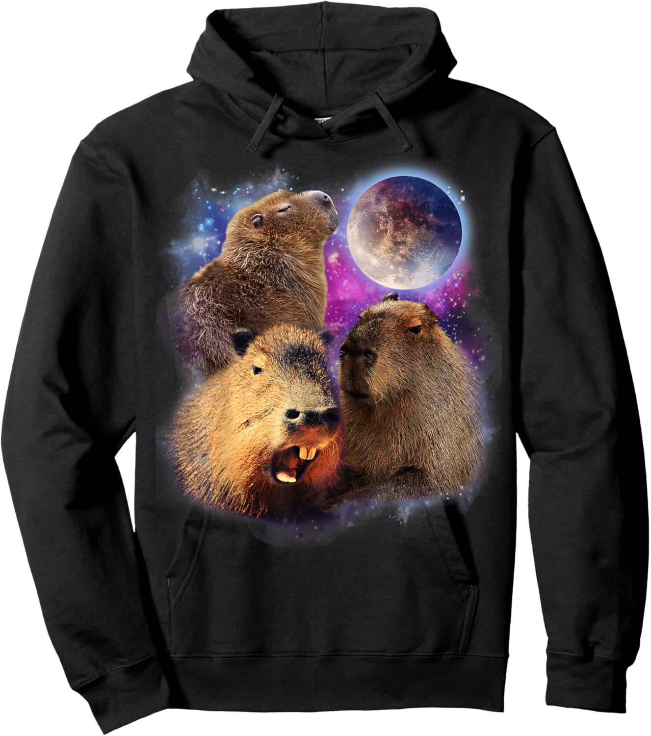 3 Capybara Moon Capybara Stuffed Animal , Women, Kids Hoodie - Hoodie | Black