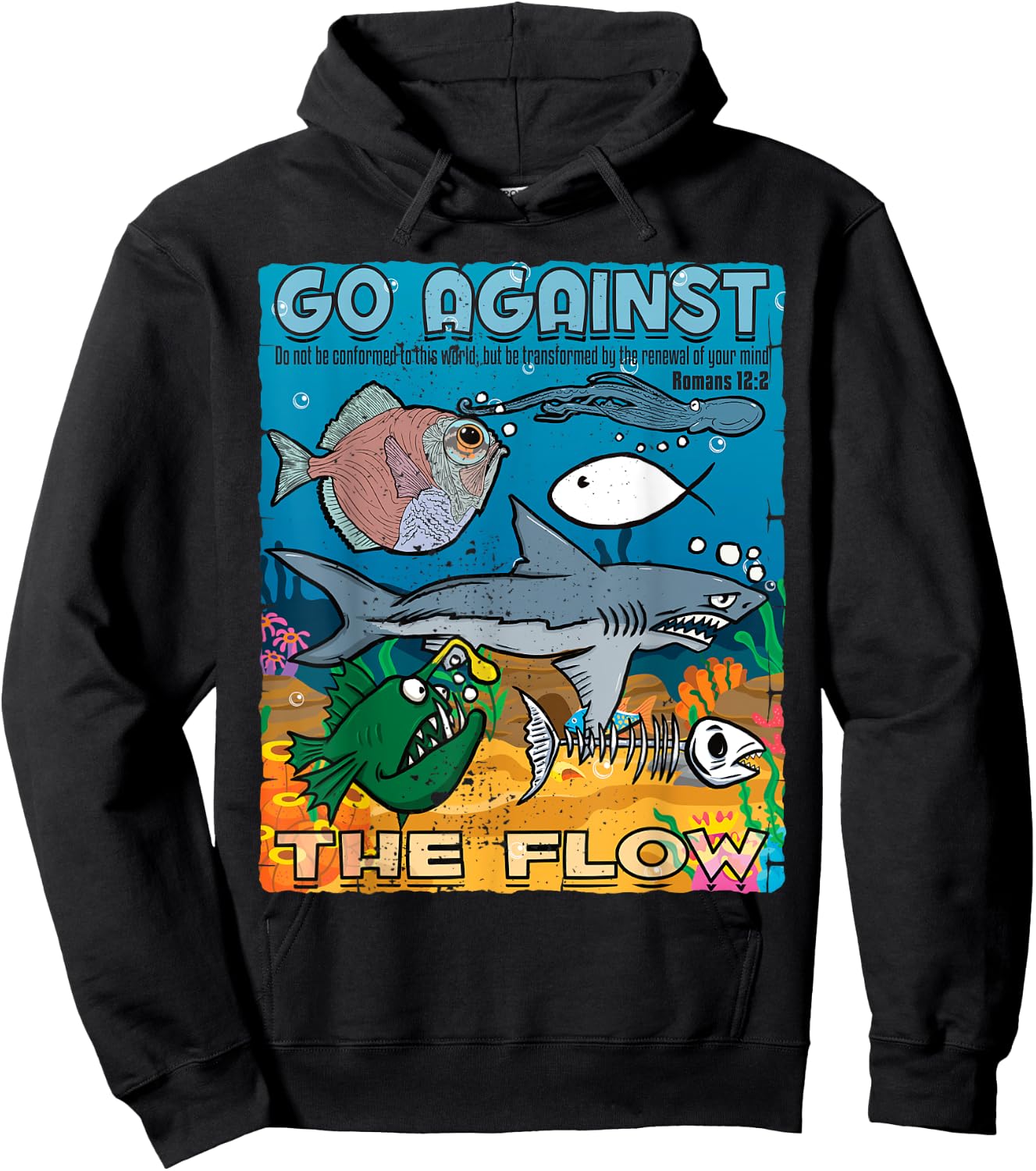 Go Against The Flow Christian Gospel Fish & Woman Hoodie - Hoodie | Black
