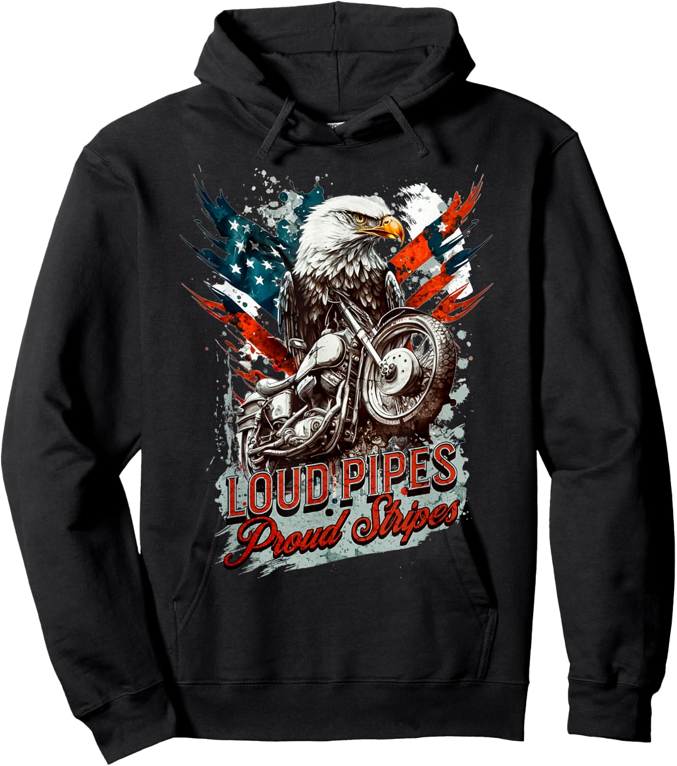 Patriotic Old Biker American US Flag Vintage Motorcycle Men Hoodie - Hoodie | Black