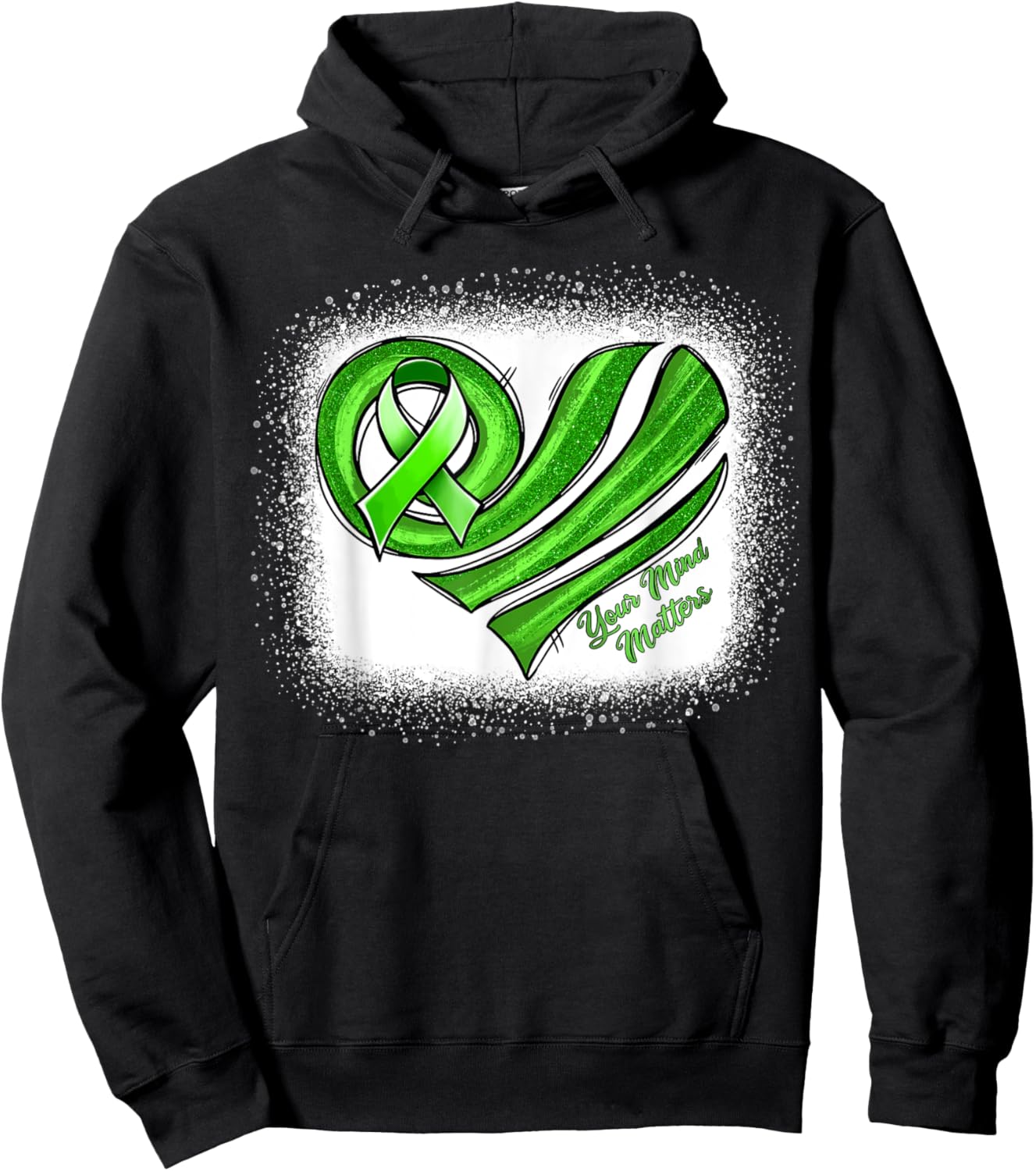 Mental Health Awareness Heart Green Mental Health Matters Hoodie - Hoodie | Black