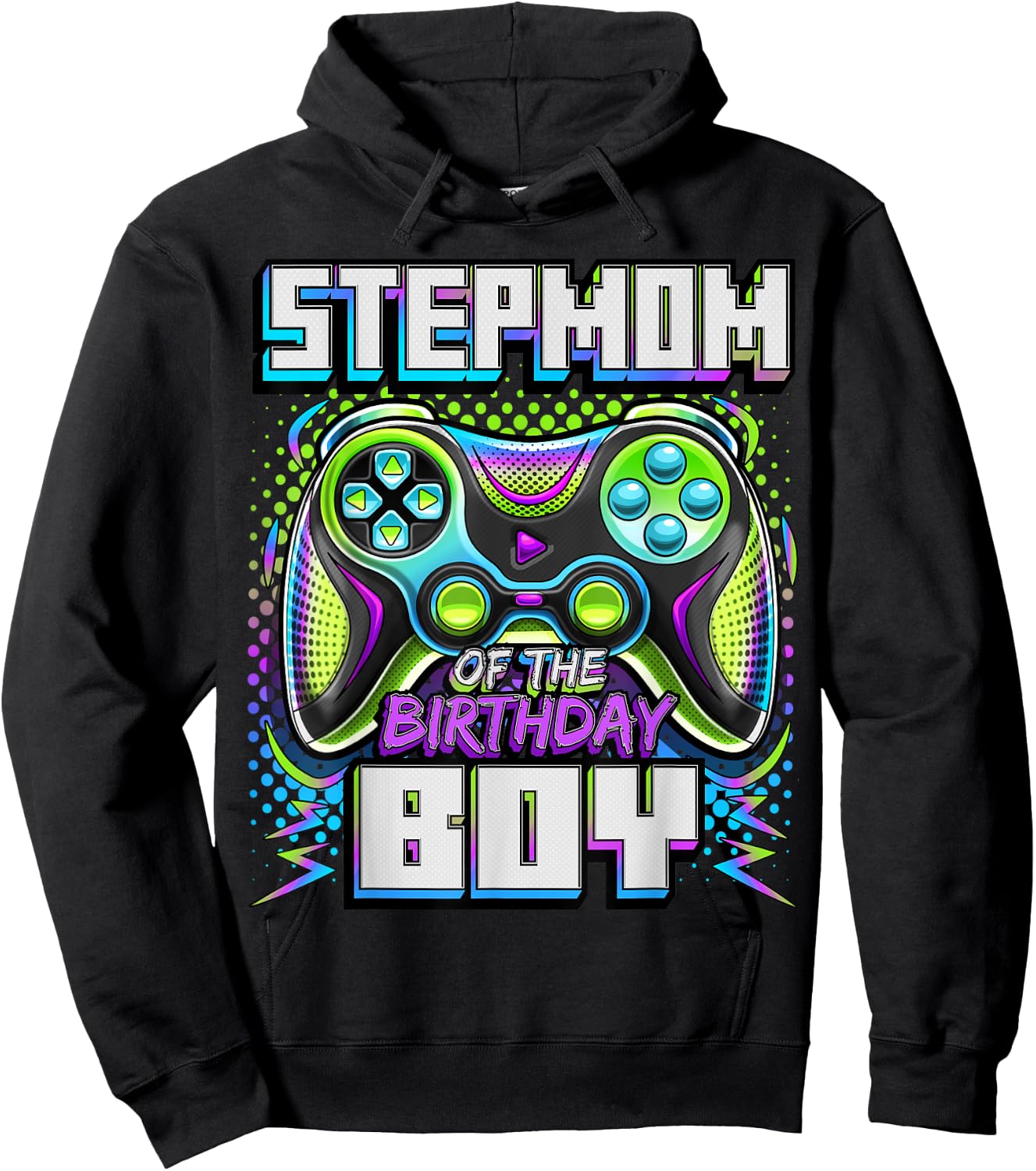 Stepmom of the Birthday Boy Matching Family Video Game Party Hoodie - Hoodie | Black