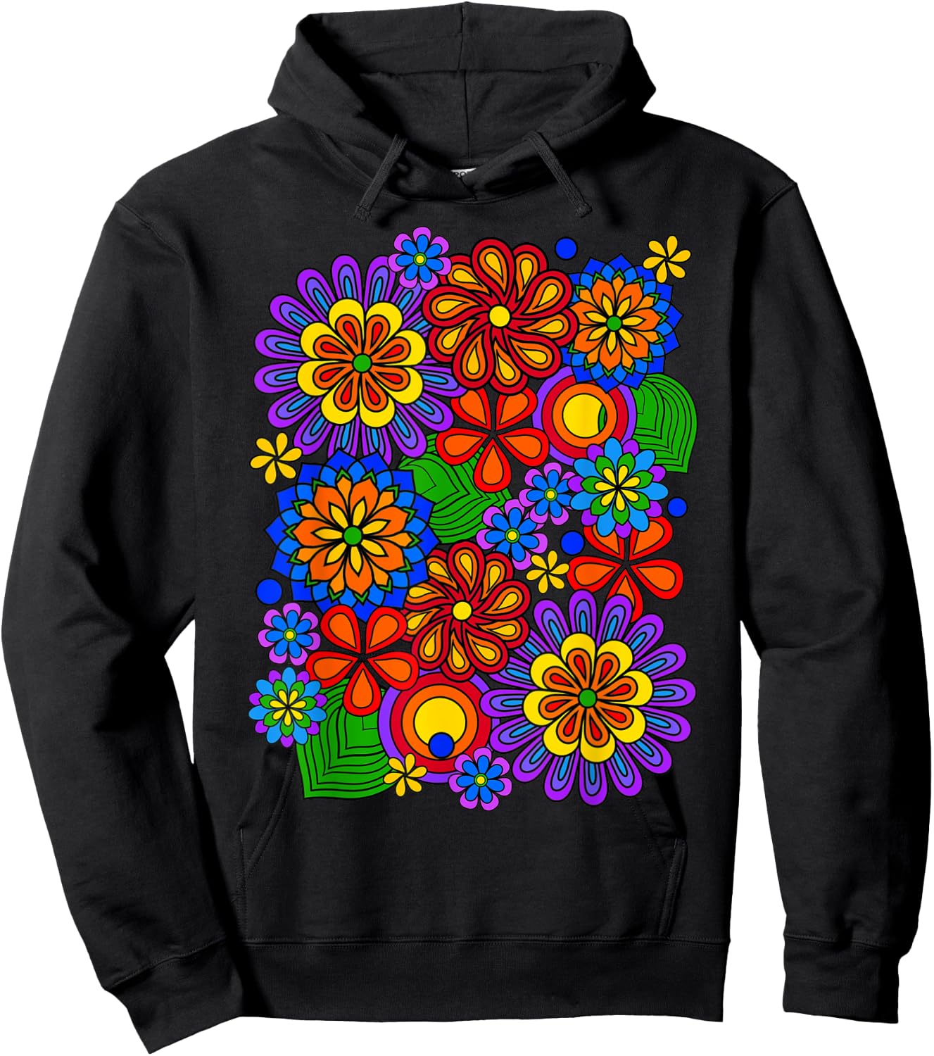 Colorful Rainbow Retro Flower Power Art Hoodie - Hoodie | Black