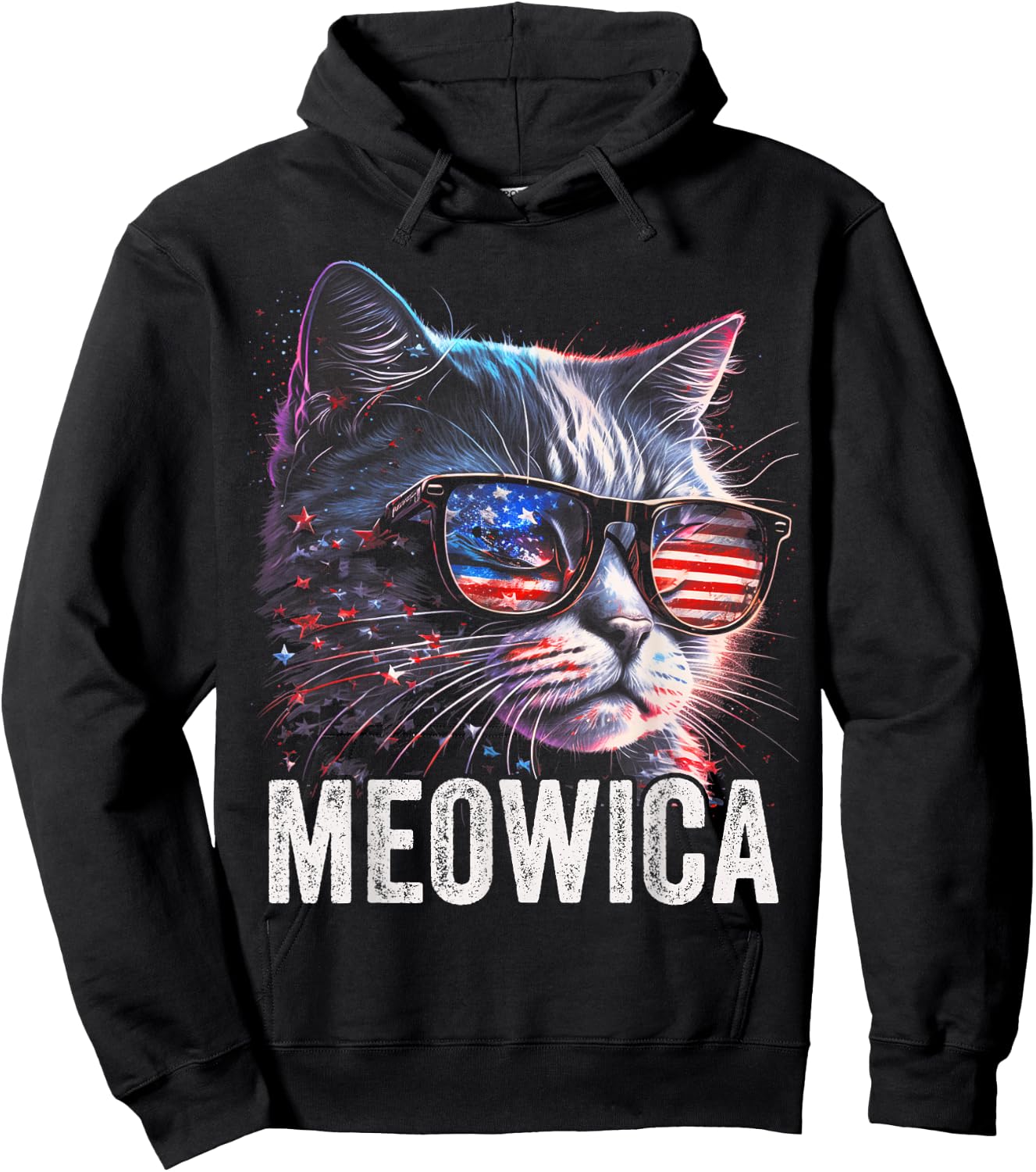 Meowica 4th of July Cat American Flag America USA Funny Hoodie - Hoodie | Black