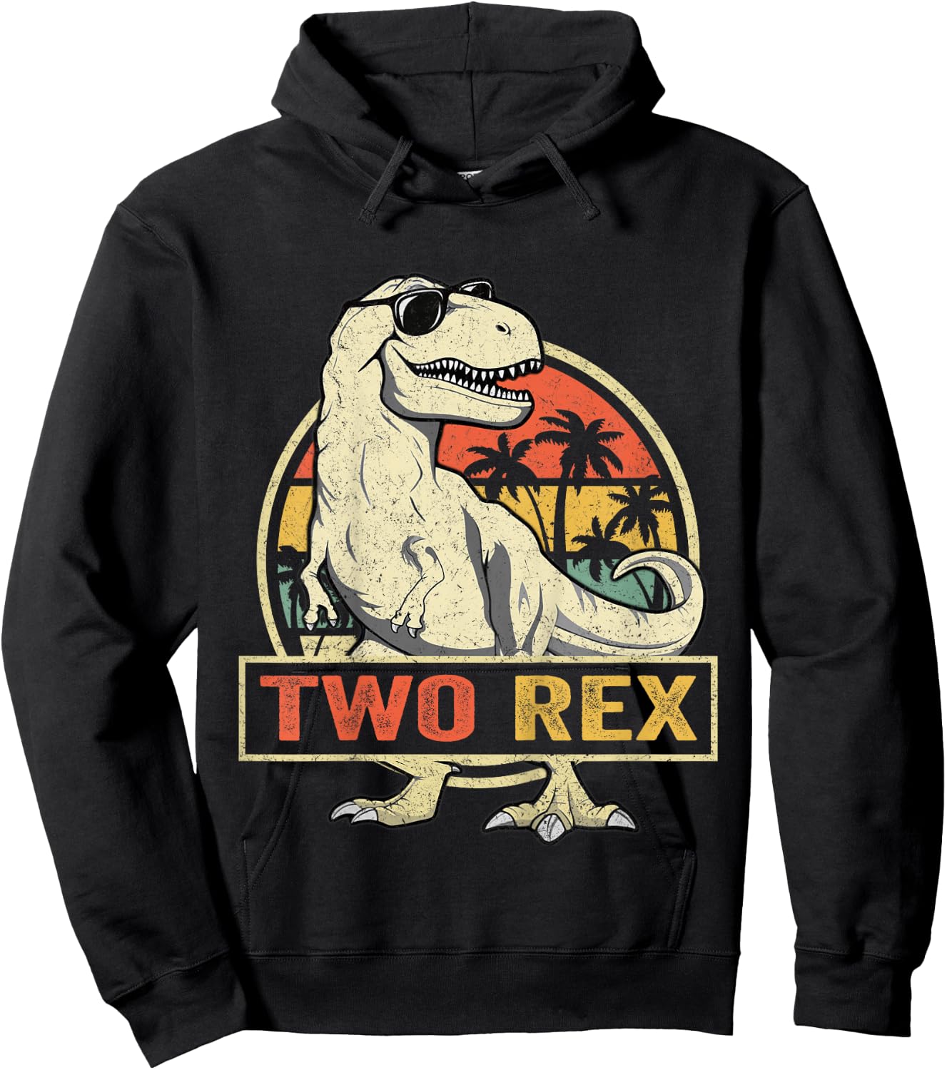 Kids Two Rex 2nd Birthday Boy Second Dinosaur 2 Year Old Boys Hoodie - Hoodie | Black