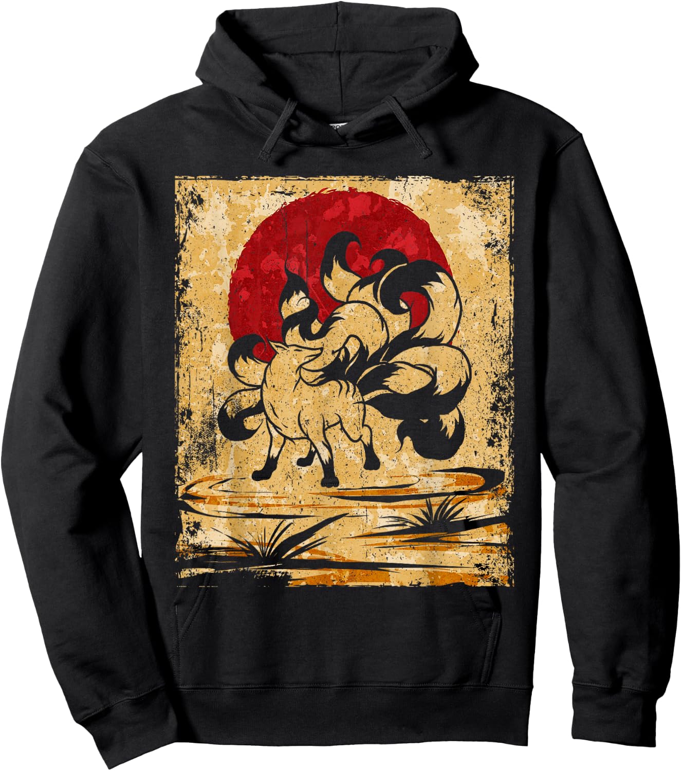 Nine Tailed Fox Japanese Art Retro Hoodie - Hoodie | Black