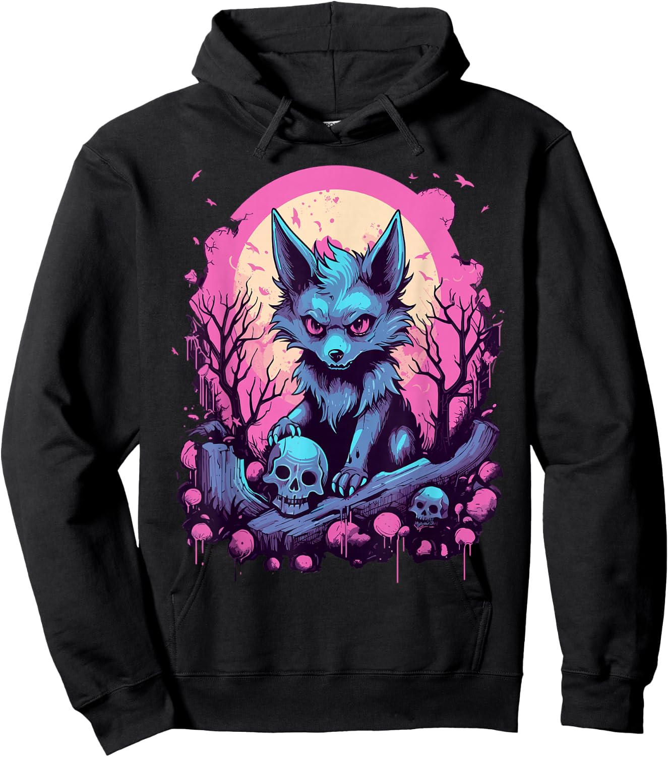 Wolf Pastel Goth Kawaii Cute Creepy Cool Stuff Hoodie - Hoodie | Black