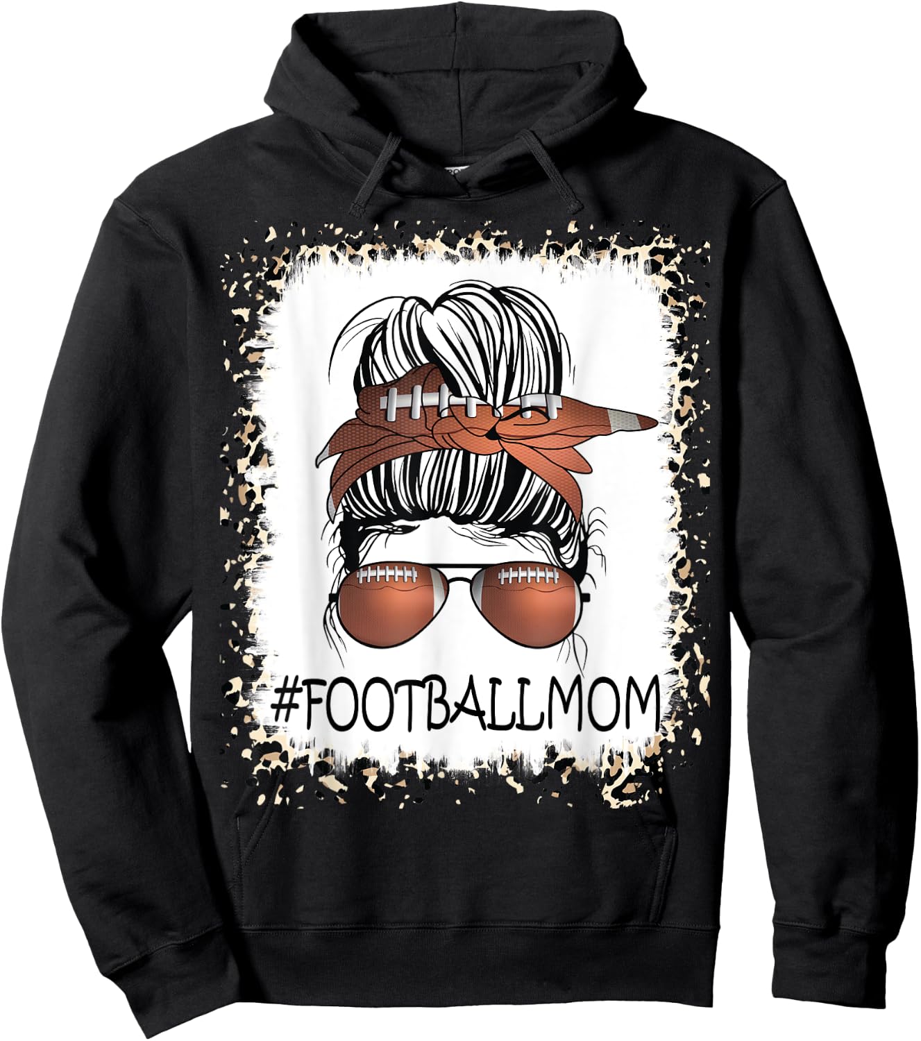 Bleached Proud Football Mom Life Leopard Messy Bun Player Hoodie - Hoodie | Black