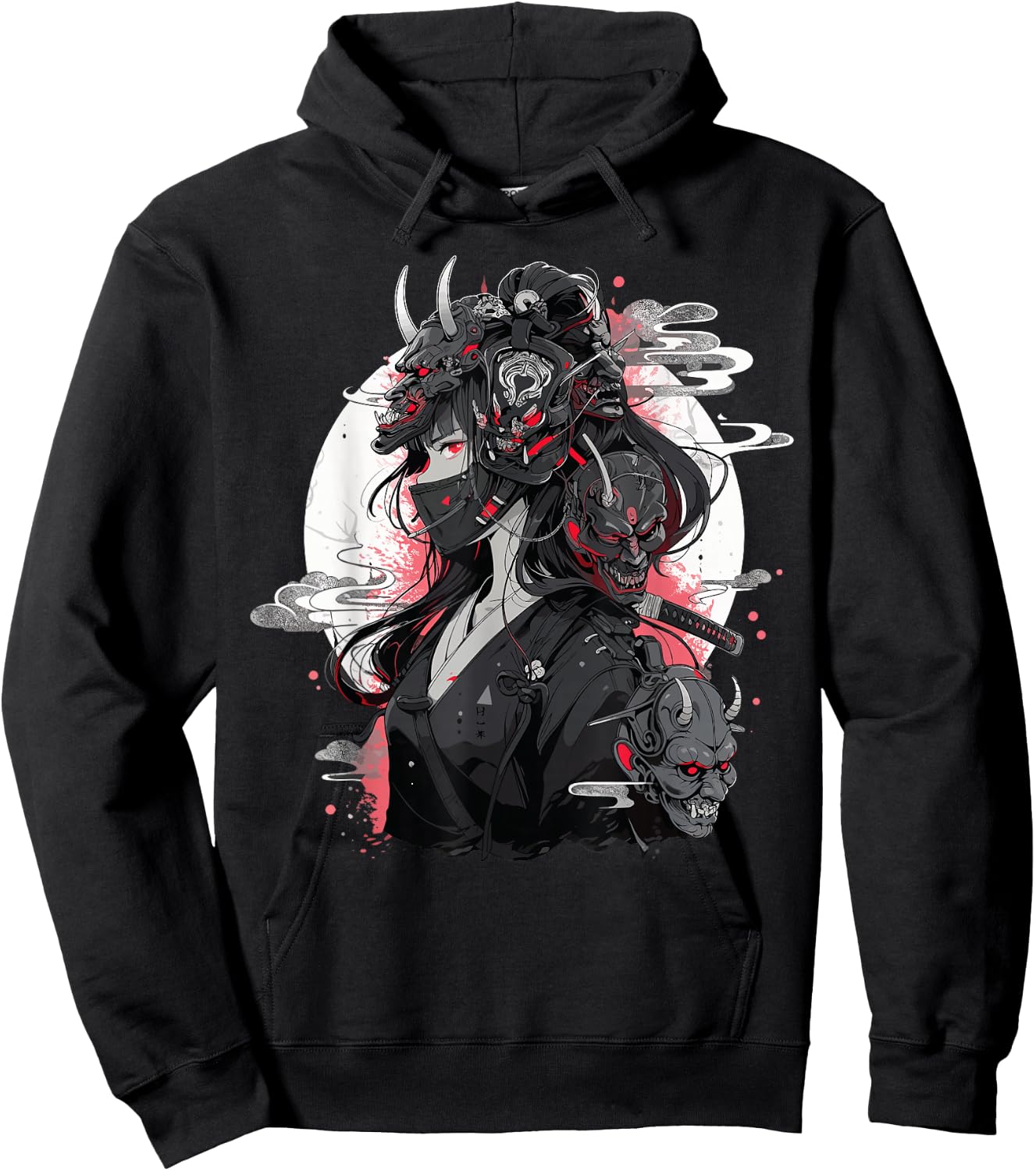 Anime Girl Gothic Waifu Japanese Kawaii Otaku Oni Mask Hoodie - Hoodie | Black