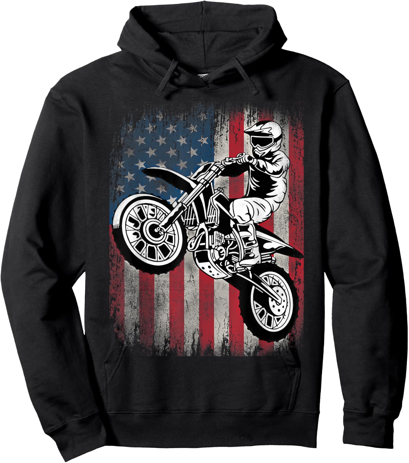 Dirt Bike American Flag Motocross Dirtbike Biker 4th of July Hoodie - Hoodie | Black