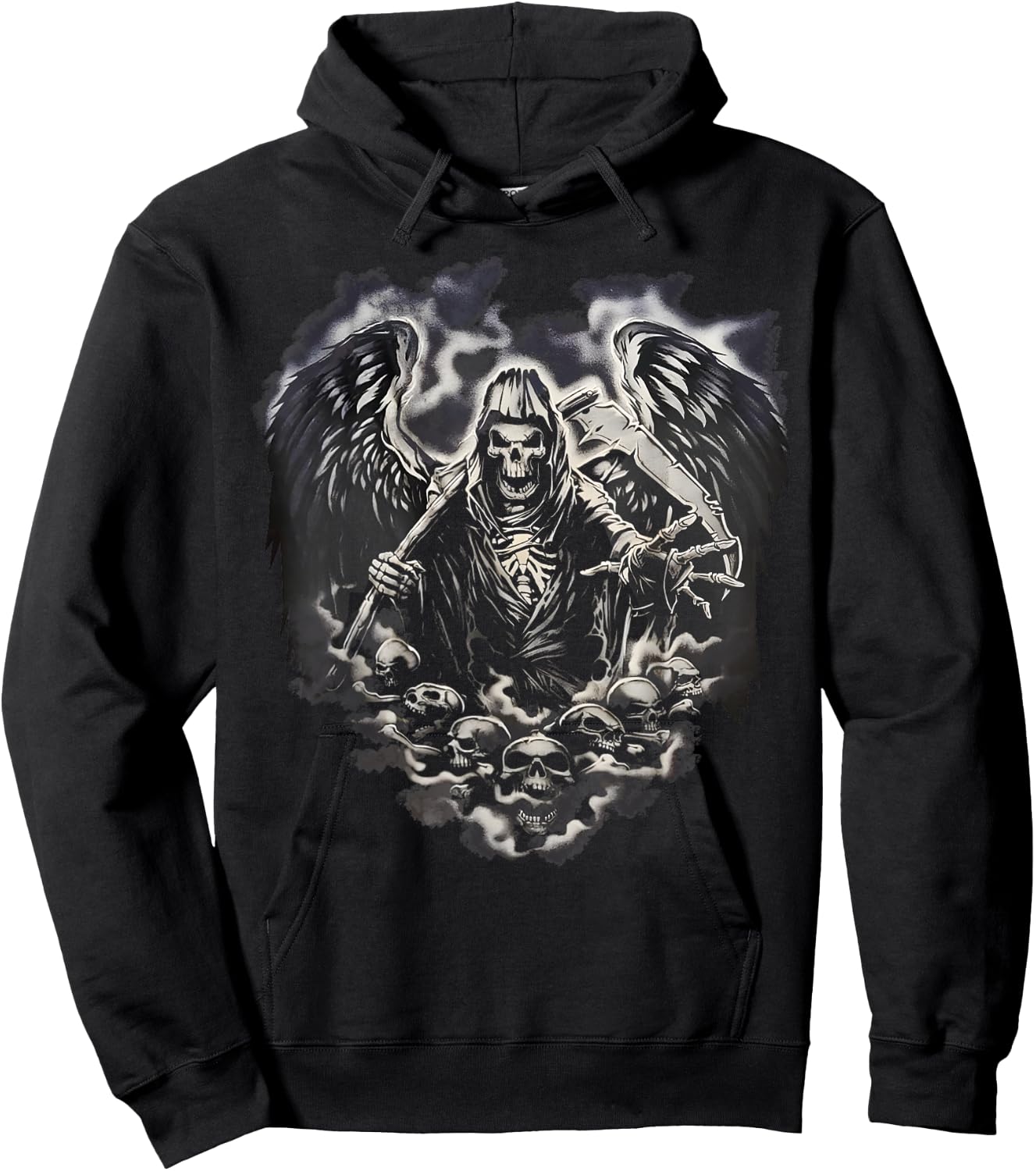 Grim Reaper Skull Heart Scythe Skeleton Angel Death Horror Hoodie - Hoodie | Black