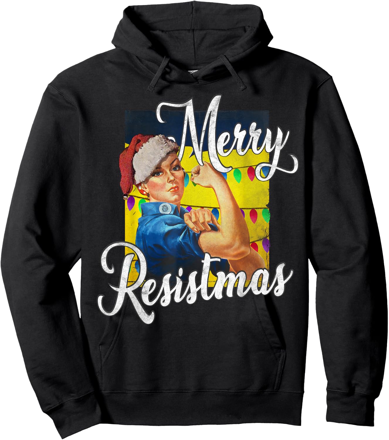 Merry Resistmas, Christmas, Feminist, Strong Woman Hoodie - Hoodie | Black