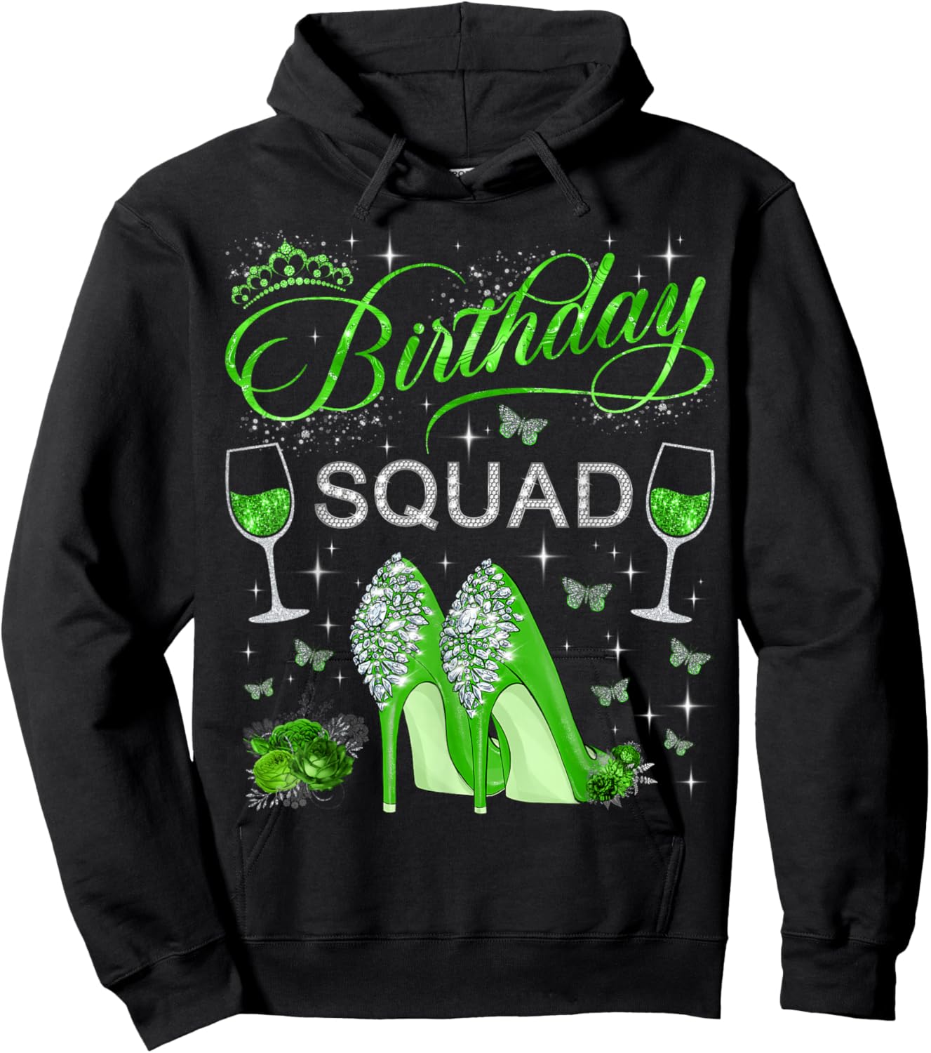 Birthday squad Green Butterflies High Heels Diva Squad Hoodie - Hoodie | Black