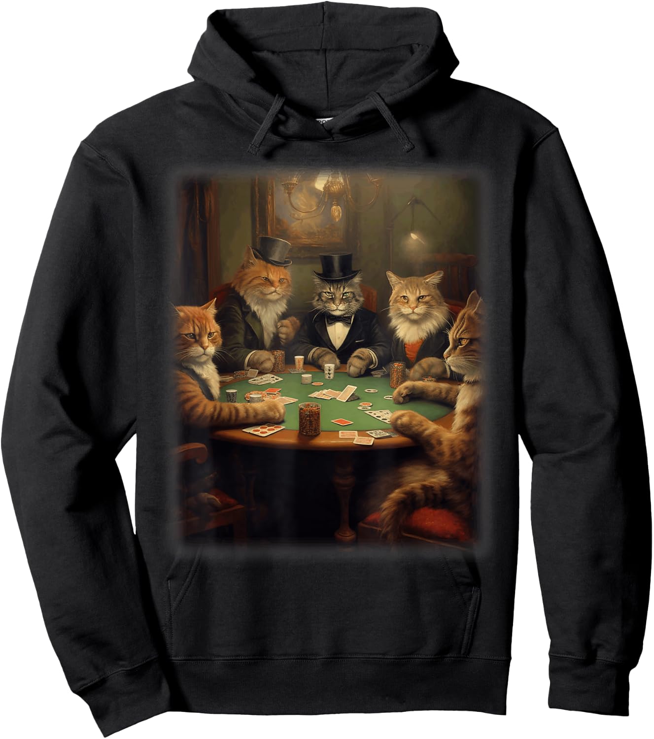 Cats Playing Poker | A Friend in Need | Funny Cat Lover Art Hoodie - Hoodie | Black