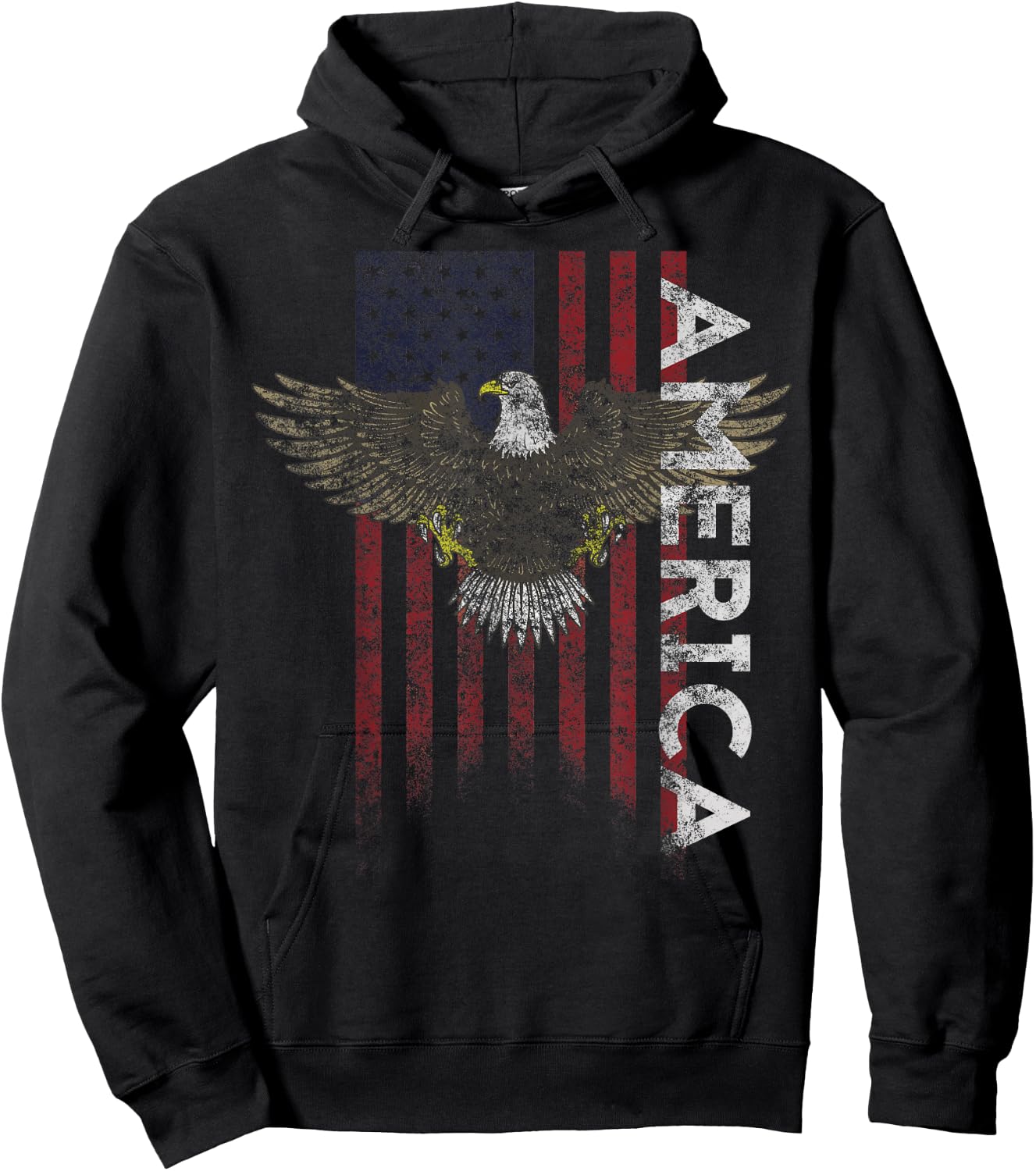 Distressed American Flag Vintage USA Flags Men Women America Hoodie - Hoodie | Black