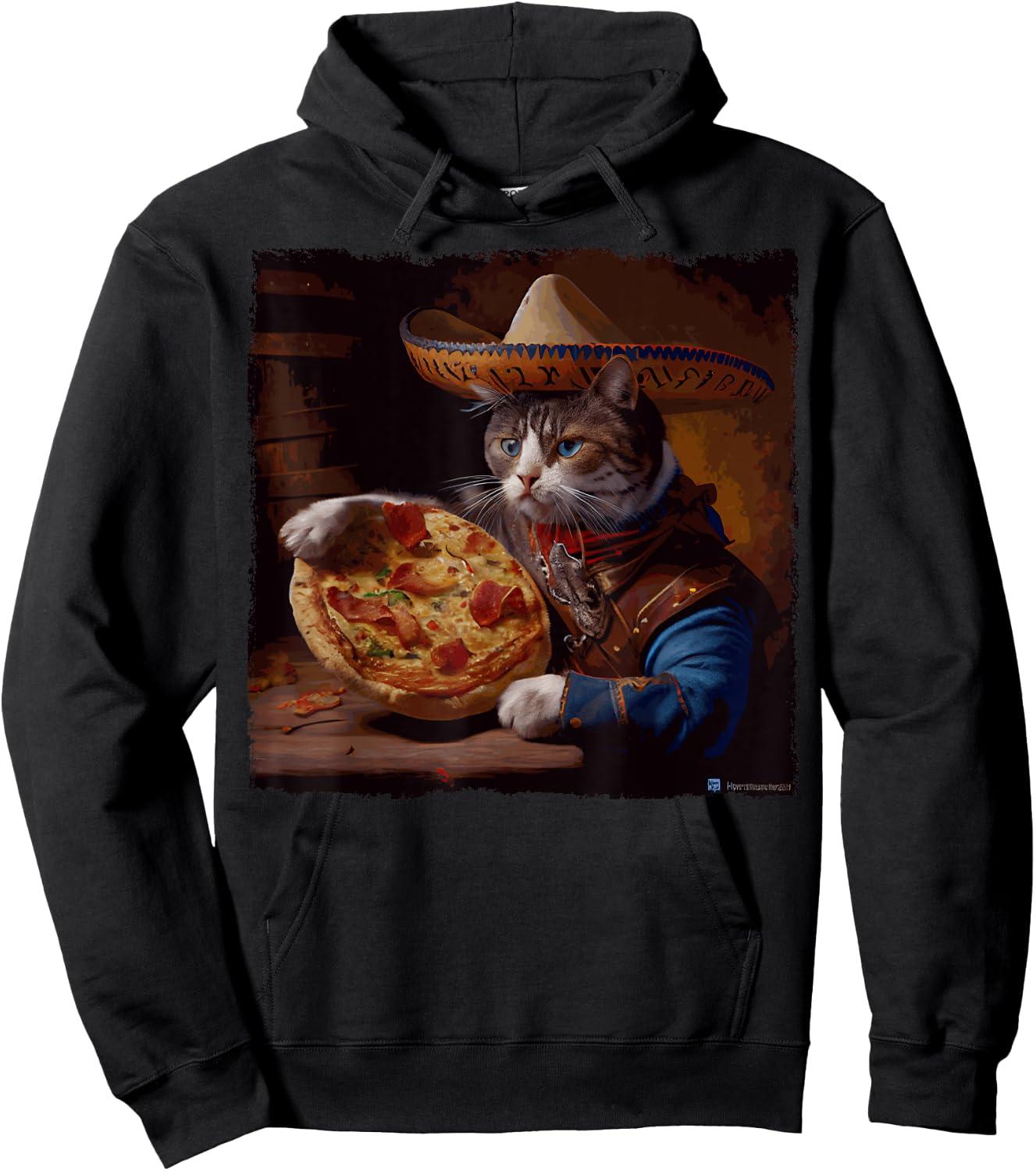 Funny Cat Cowboy Pizza Hoodie - Hoodie | Black