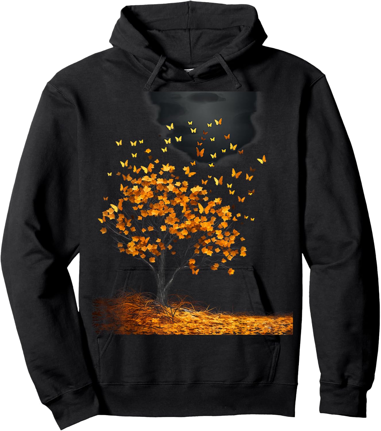 Fall Autumn falling leaves with Tree and Butterfly Hoodie - Hoodie | Black