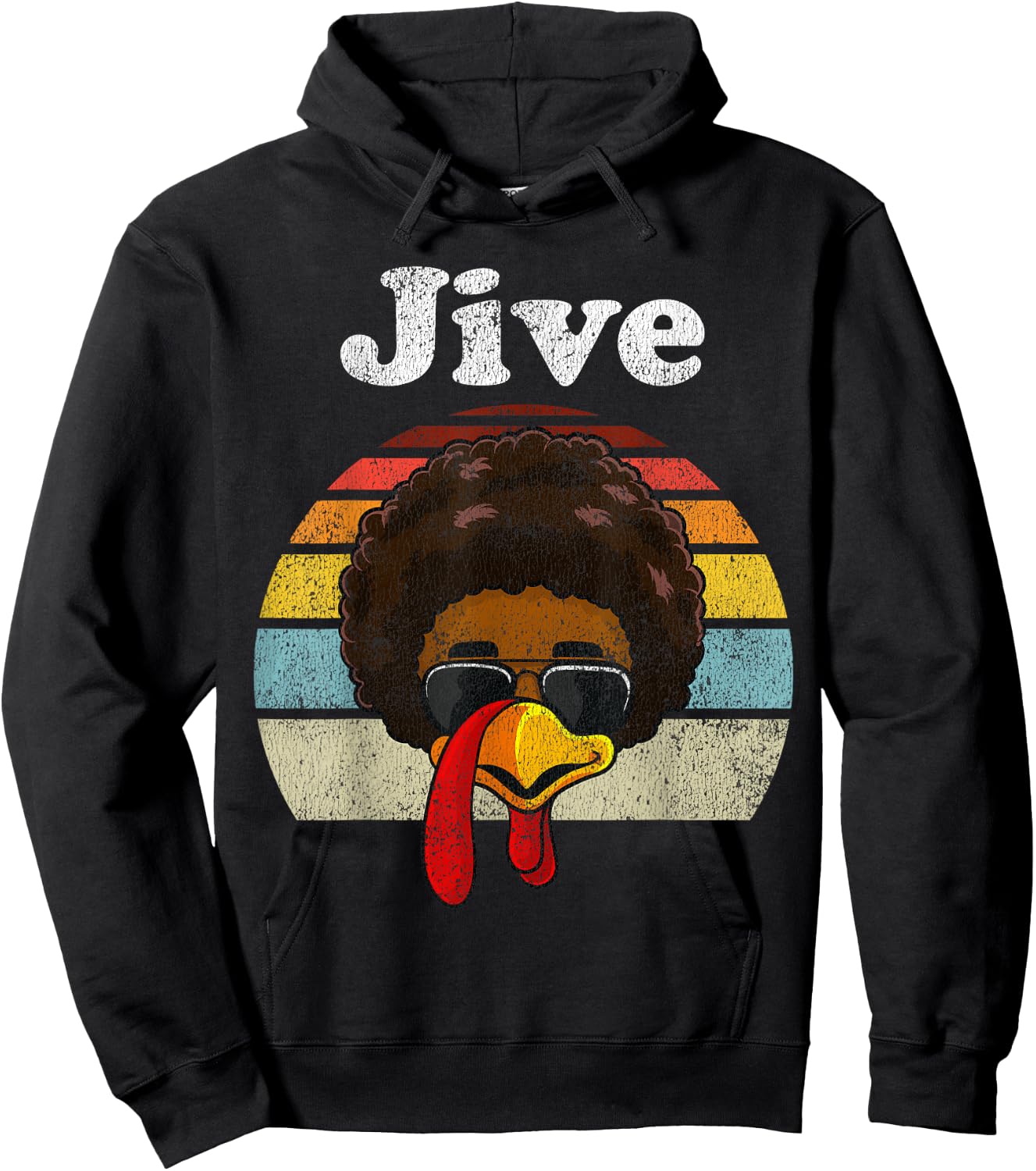 Jive Thanksgiving Turkey Day Funny Face Vintage Retro Style Hoodie - Hoodie | Black