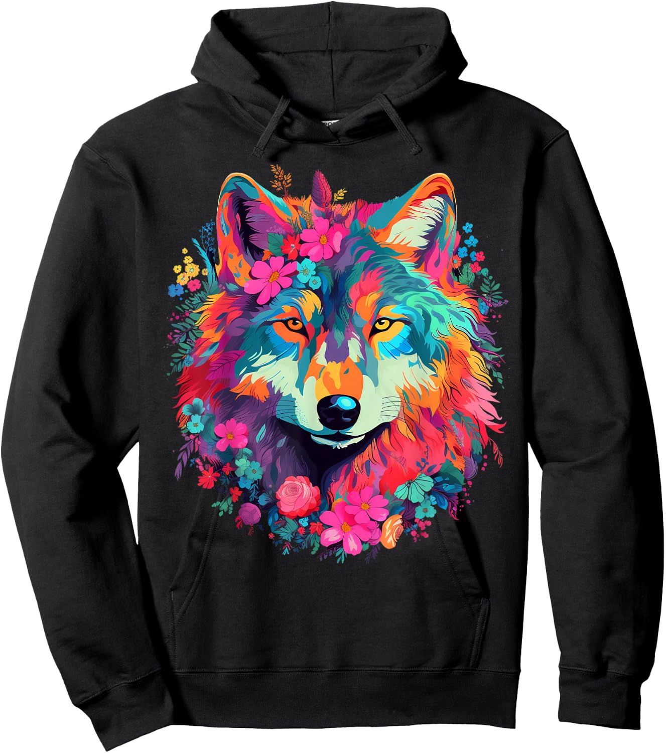Cute Flower Wolf on summer Floral Wolf Men Women Kids Hoodie - Hoodie | Black
