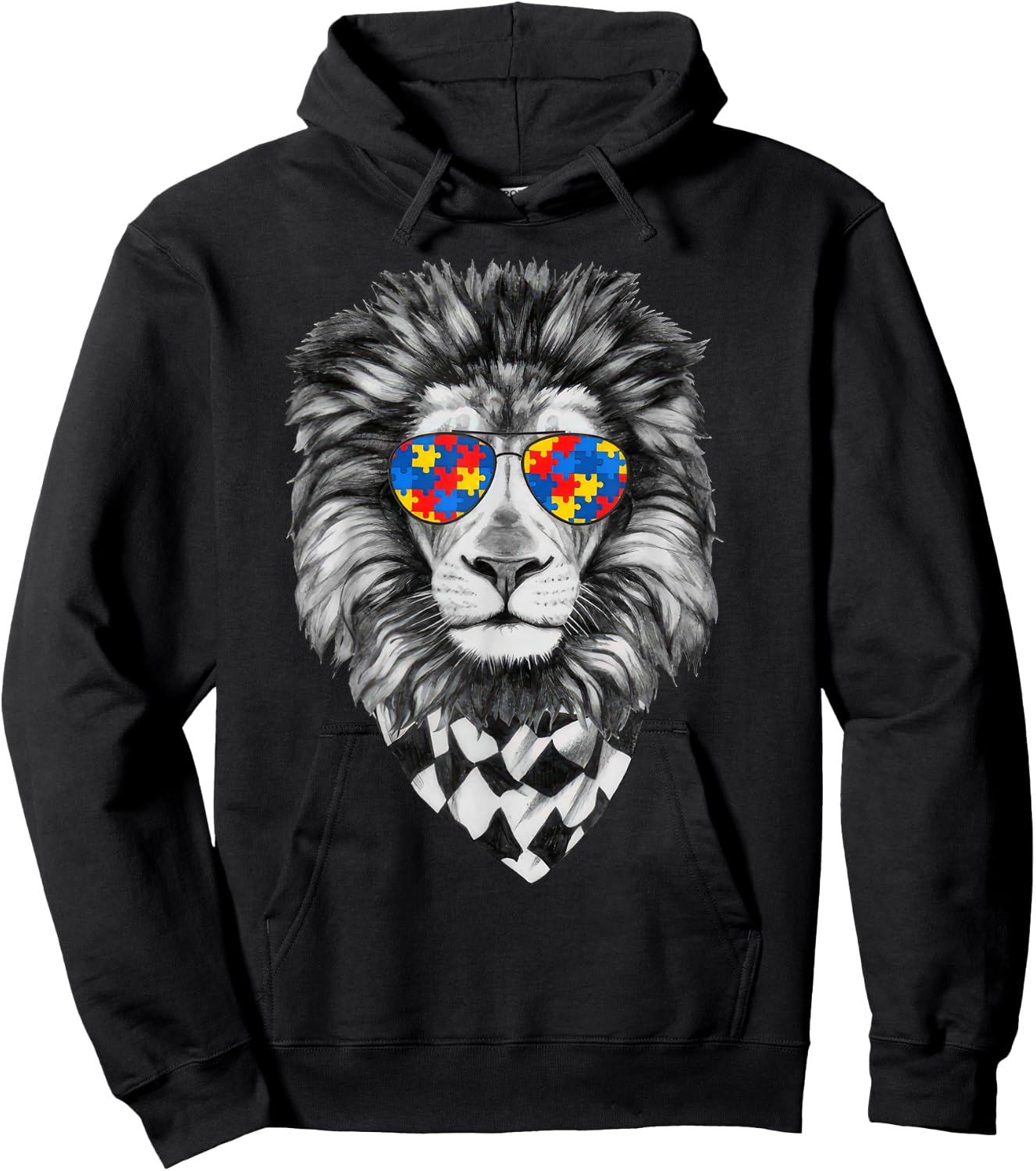Autism Awareness Lion Print Hoodie - Hoodie | Black