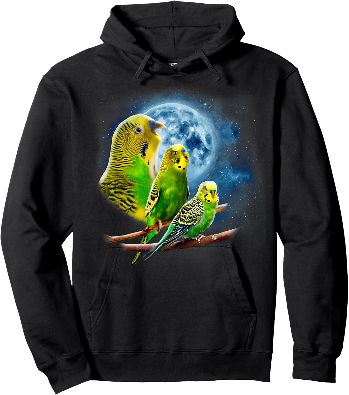 Howling at the Moon Shirt - Parakeet Shirt - Parakeet Budgie Hoodie - Hoodie | Black