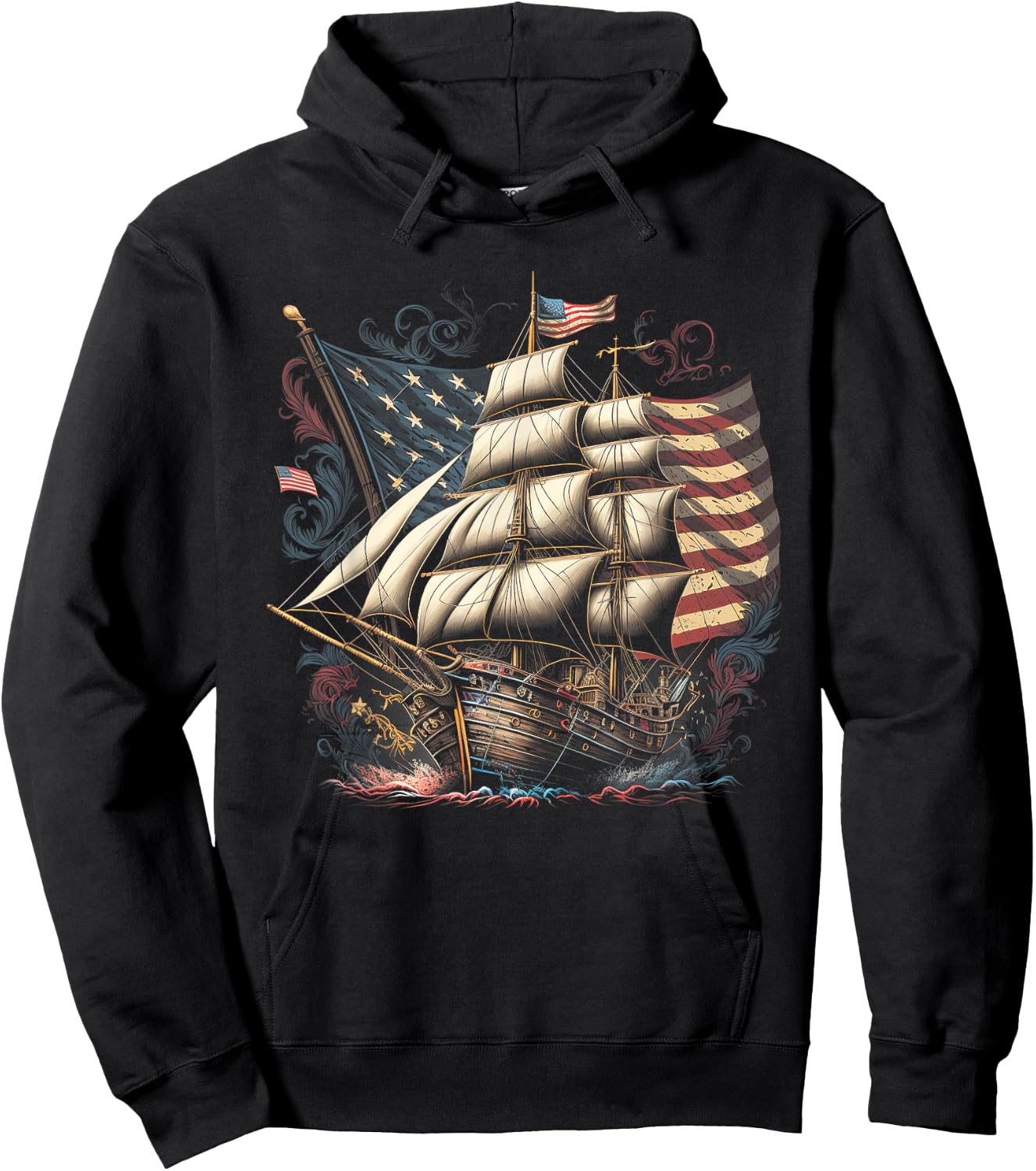 Pirate 4th of July American Flag USA America Funny Ship Boat Hoodie - Hoodie | Black