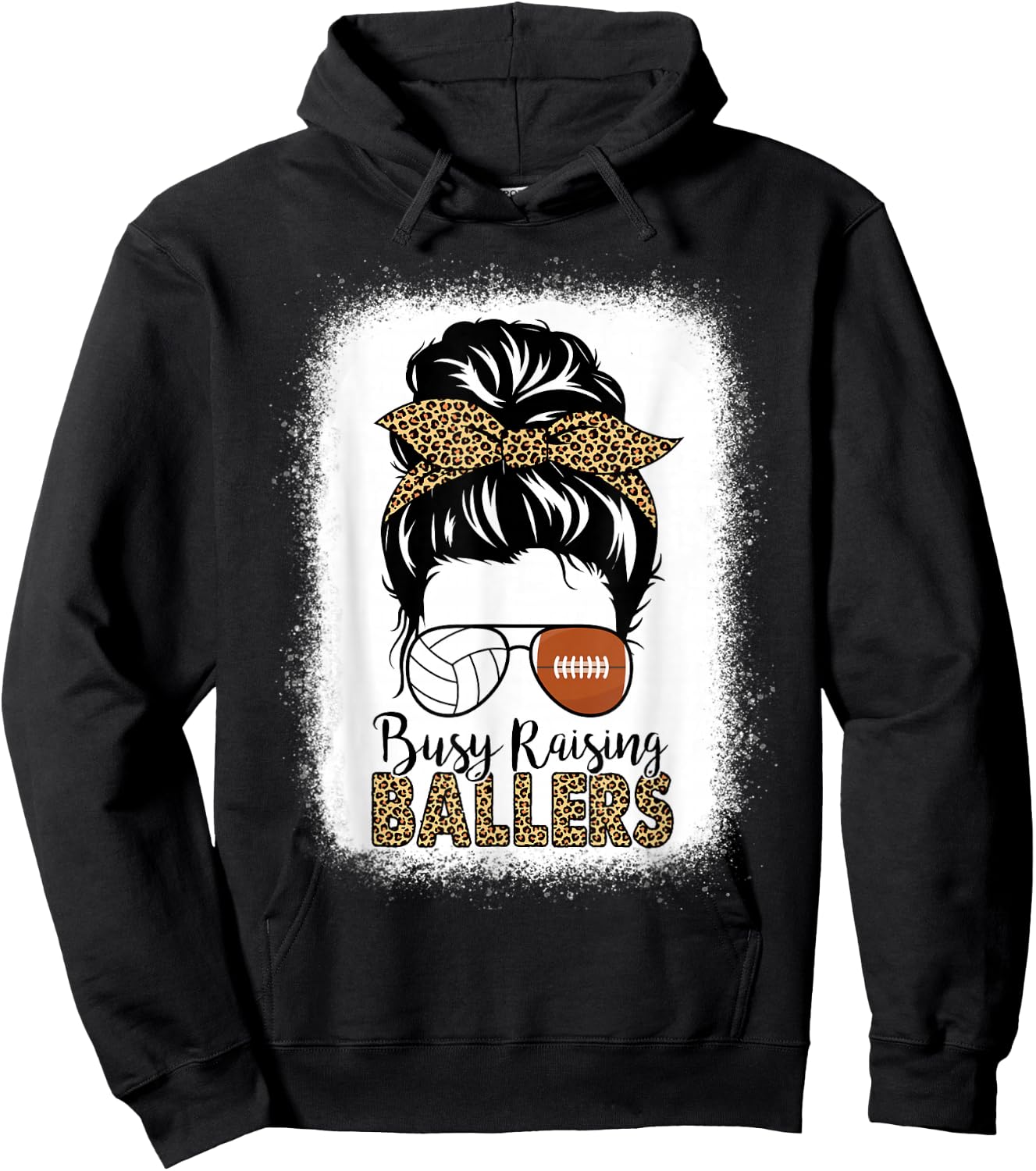 Volleyball And Football Mom Messy Bun Busy Raising Ballers Hoodie - Hoodie | Black