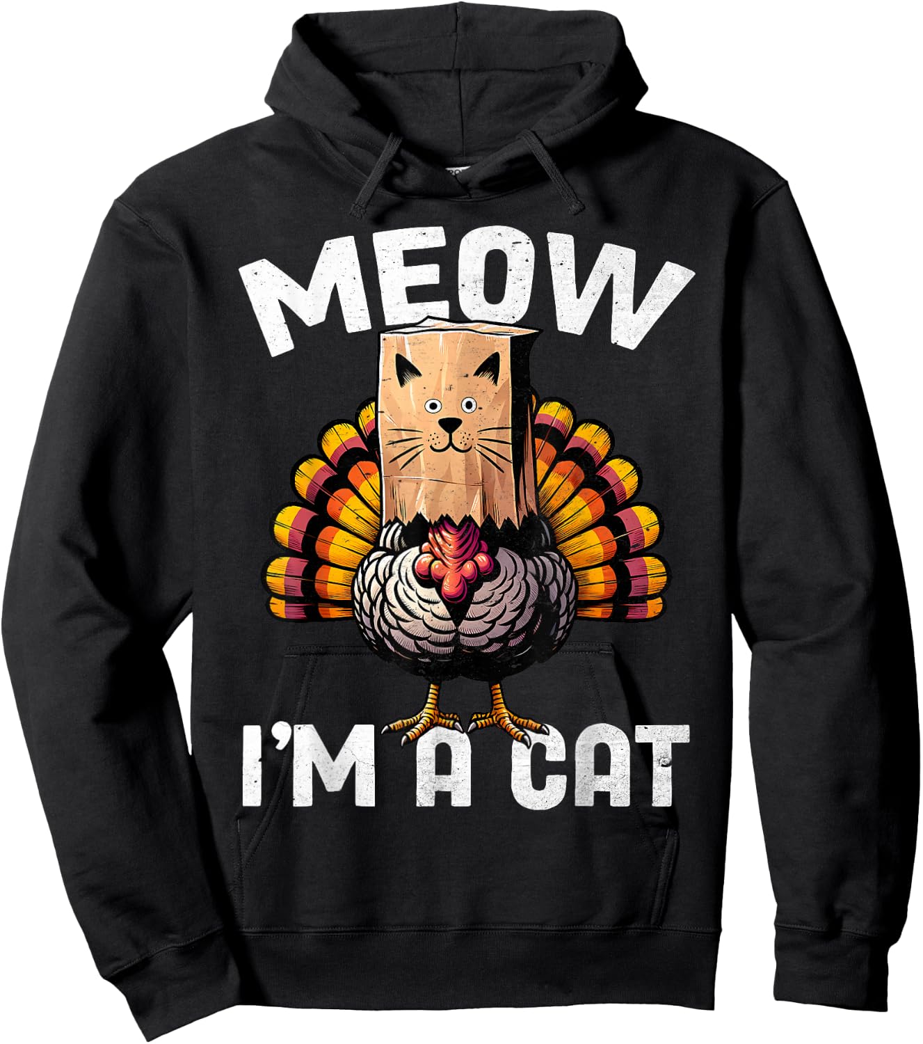 Thanksgiving Funny Turkey Fake Cat Disguise Fall Holiday Men Women Girls Kids Hoodie - Hoodie | Black