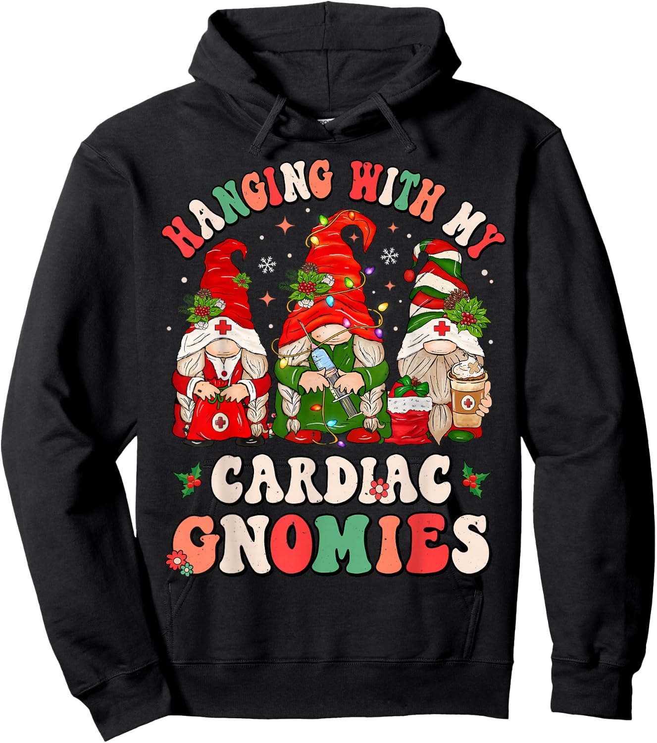 Hanging With My Cardiac Gnomies Funny Christmas Cardiologist Hoodie - Hoodie | Black