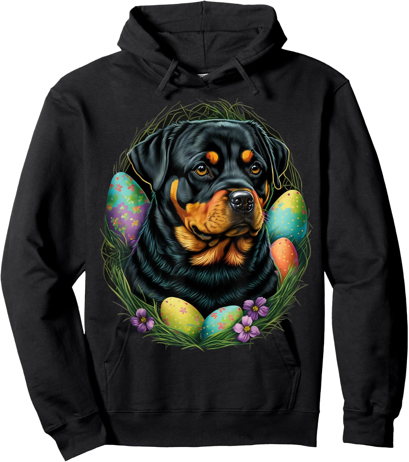 Easter Rottweiler Bunny Eggs Dog on Easter Rottweiler Hoodie - Hoodie | Black