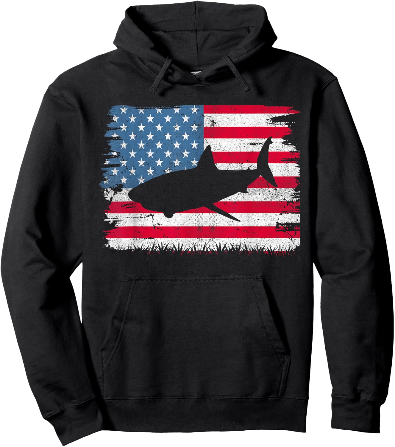 Shark American Flag USA 4th of July Men Women Boys Girls Hoodie - Hoodie | Black