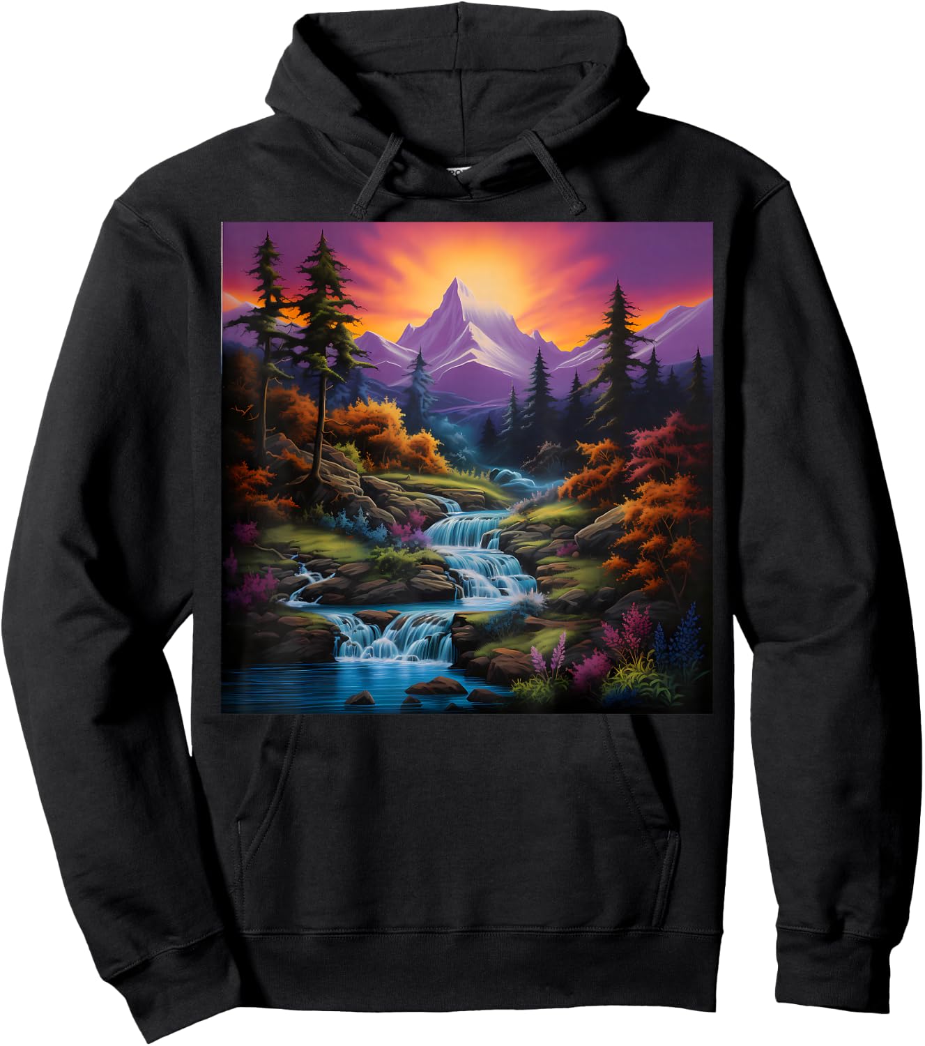 Fall Landscape Art Mountain River and Waterfalls for Hiking Hoodie - Hoodie | Black