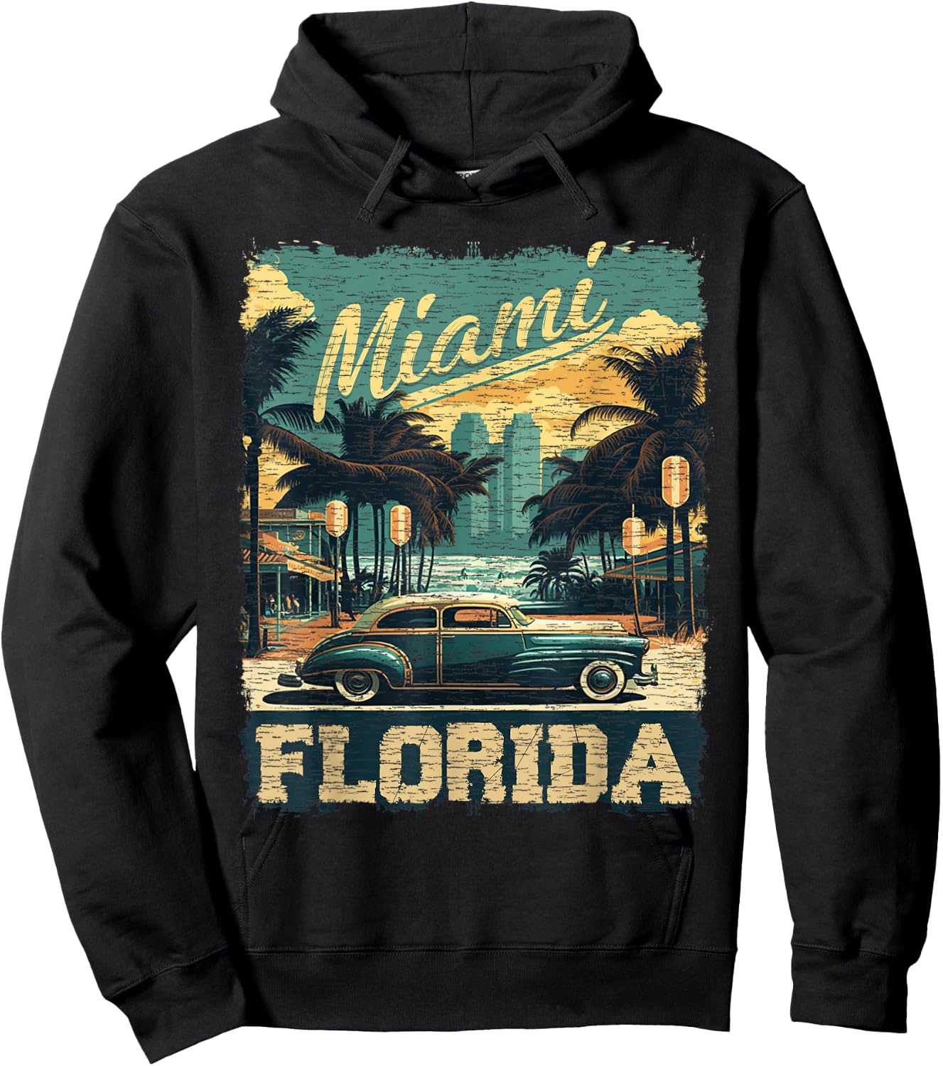 Vintage Miami Vibes Retro Florida Hoodie - Hoodie | Black
