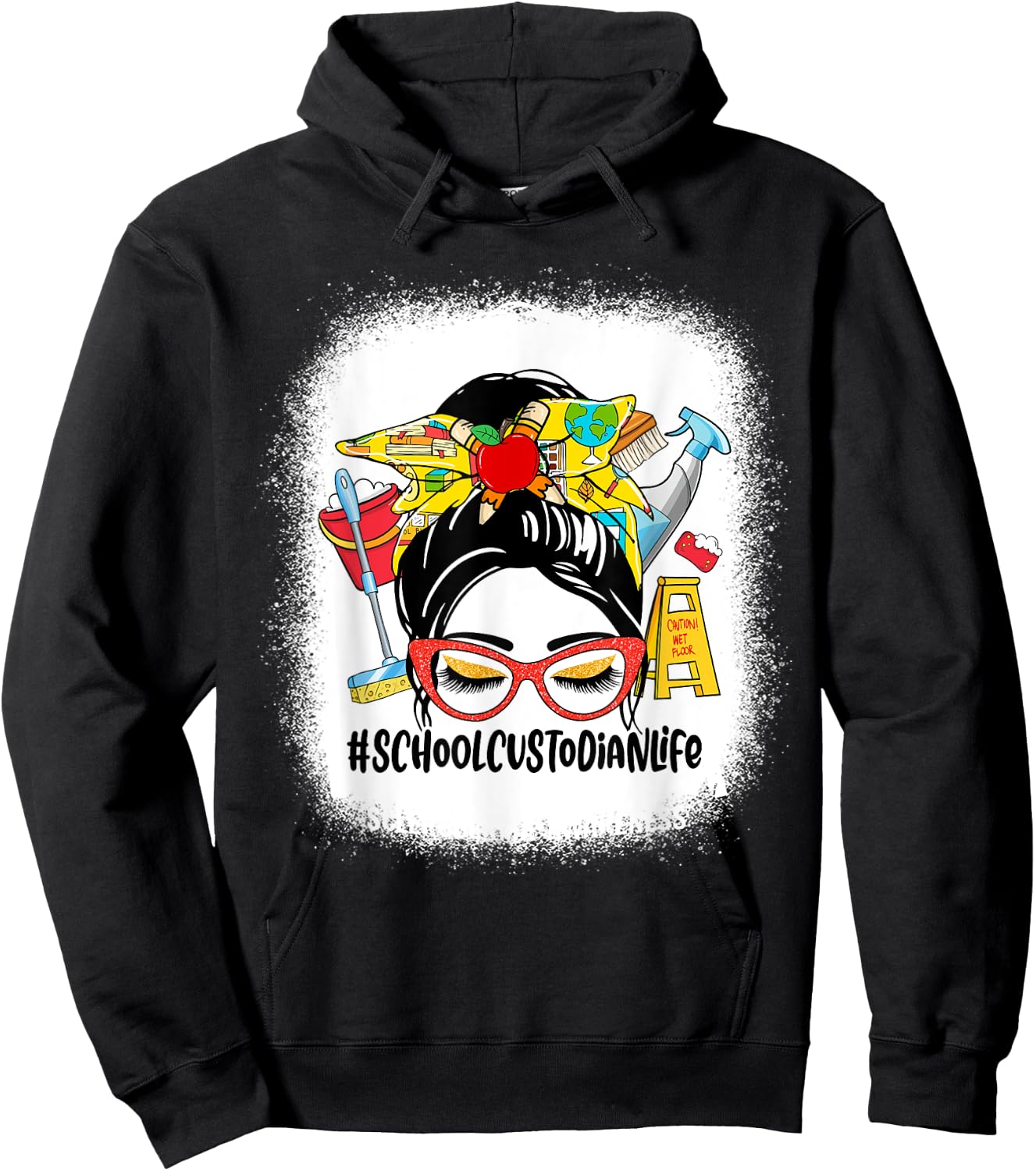 School Custodian Life Messy Bun Women School Custodian Gifts Hoodie - Hoodie | Black