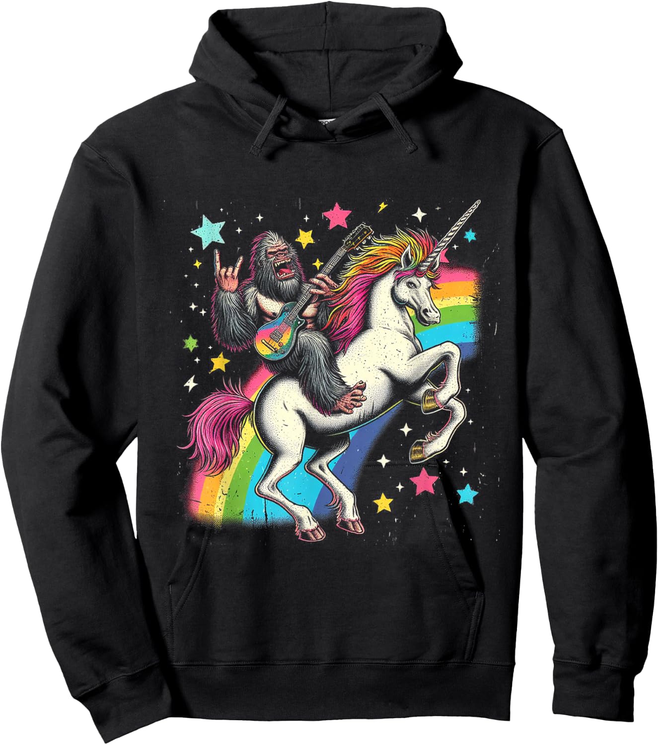 Funny Bigfoot Riding a Rainbow Unicorn Hoodie - Hoodie | Black
