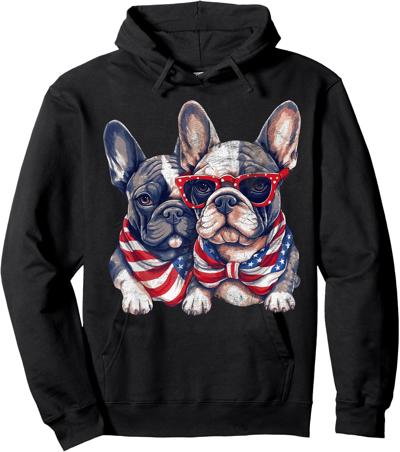 French Bulldog American Flag Patriotic 4th of July Frenchie Women Kids Men Hoodie - Hoodie | Black