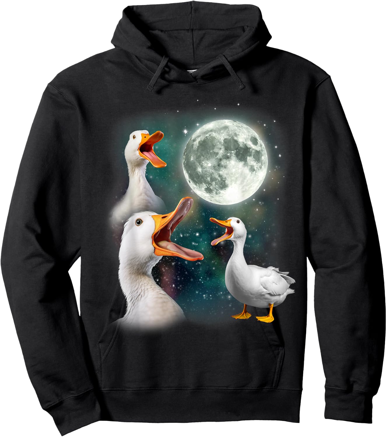 3 Ducks Howl At Moon | Funny Weird Cursed Pekin Duck Lover Hoodie - Hoodie | Black