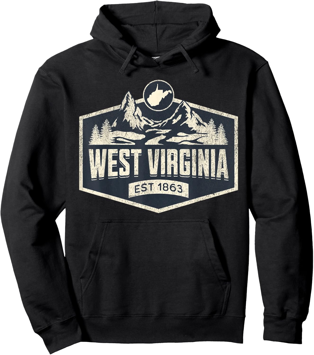 West Virginia Style -Adults Blue Small Map Hoodie - Hoodie | Black