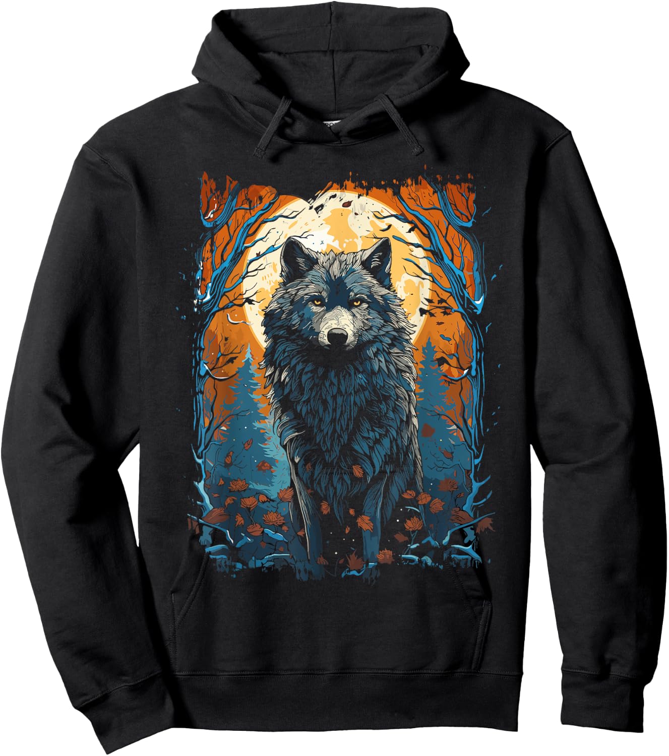 Wolf and Moon, Forest, Nature Art Women, Men Hoodie - Hoodie | Black