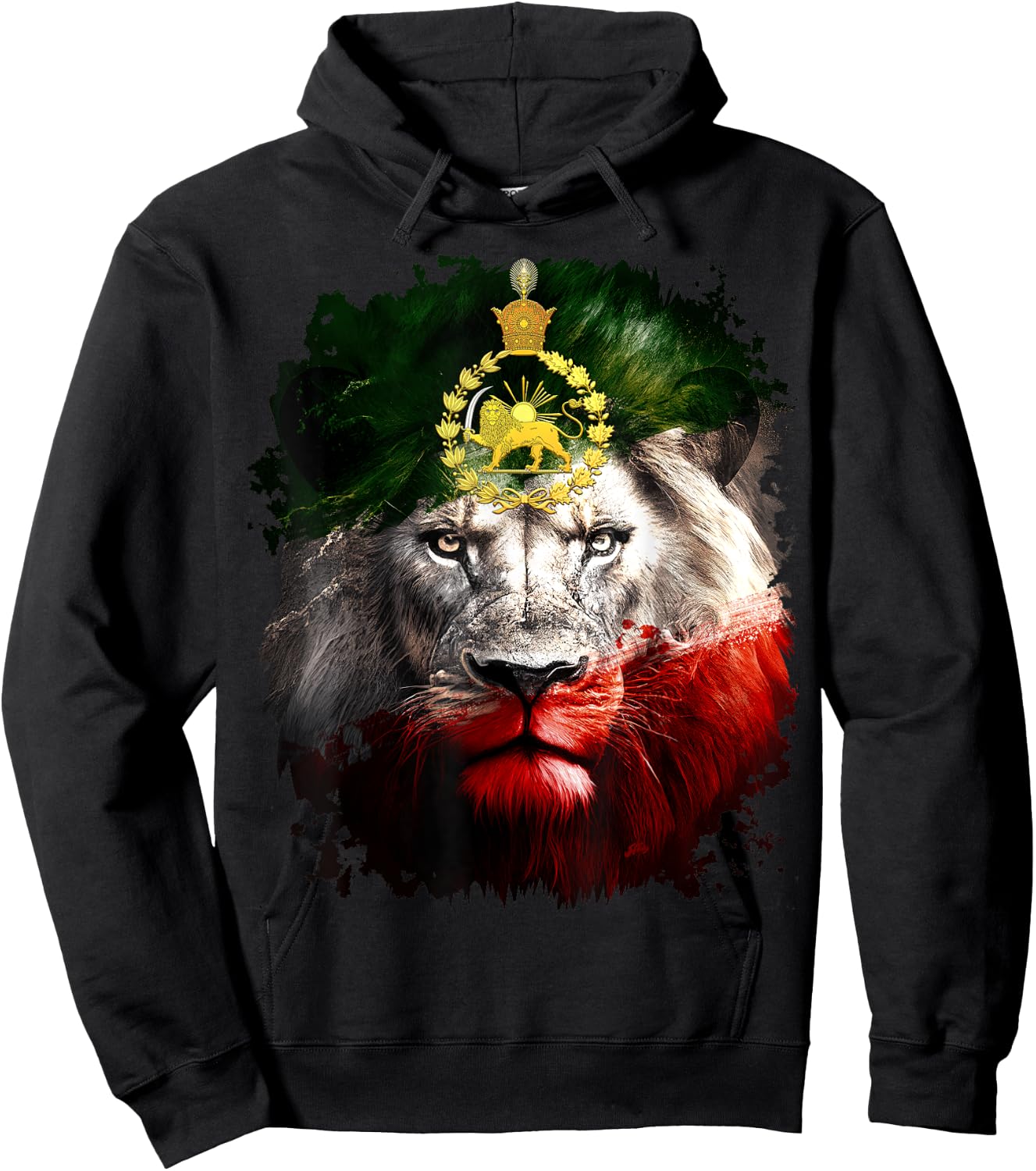 Iran flag with a golden lion head Hoodie - Hoodie | Black