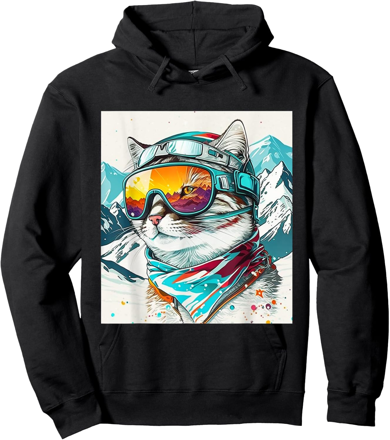 Winter Cat Ski Snowboard Snow Kitten Hoodie - Hoodie | Black