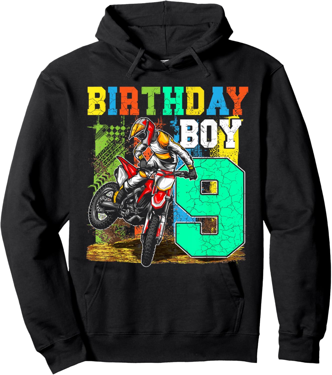 Kids 9 Years Old Kid Birthday Boy Dirt Bike Motorcycle Bday Hoodie - Hoodie | Black