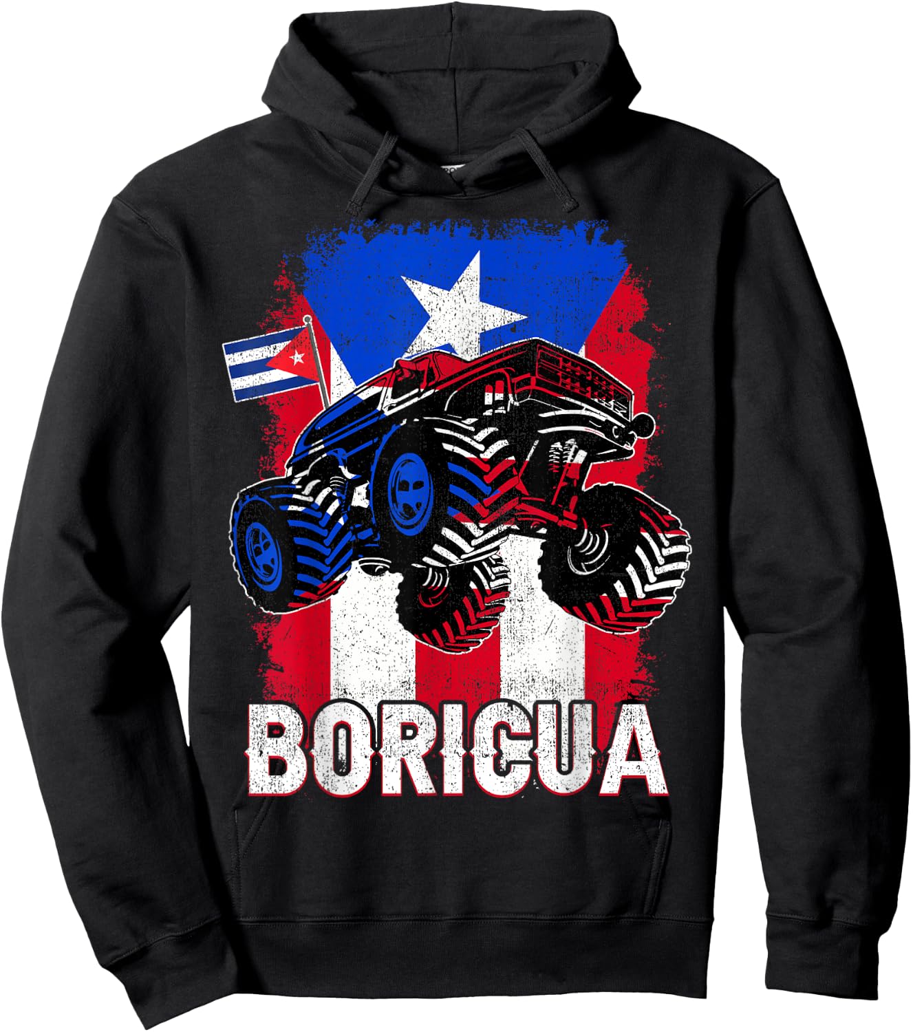 Boricua Puerto Rican Flag Monster Truck Rico Kid Boy Toddler Hoodie - Hoodie | Black