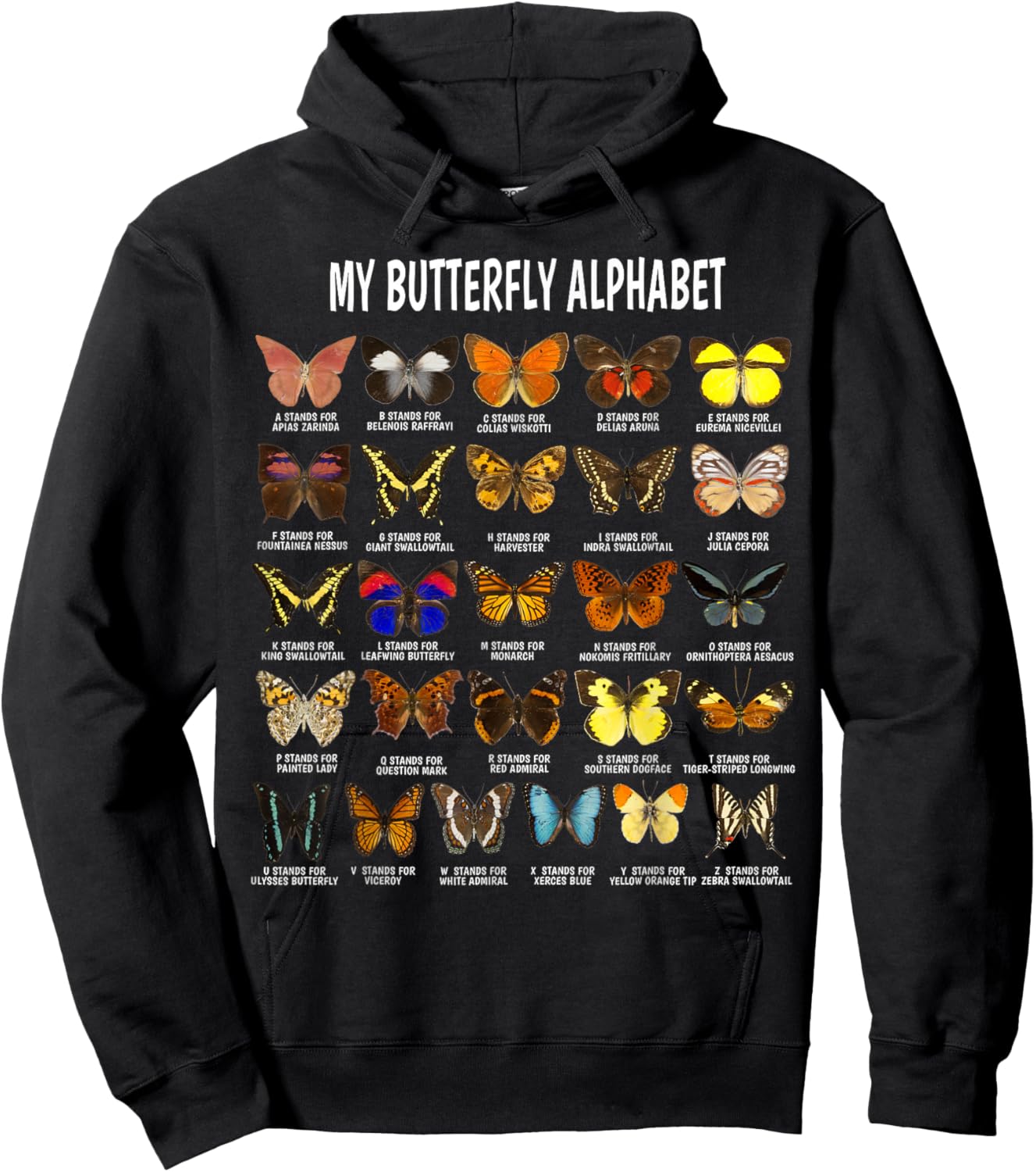 Types of Butterflies Alphabet ABC Butterfly Identification Hoodie - Hoodie | Black