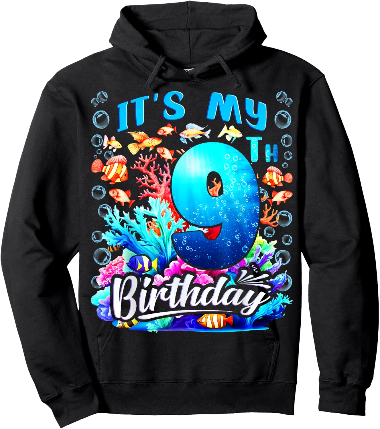 It's My 9th Birthday Boy Sea Fish Ocean Animals Aquarium Hoodie - Hoodie | Black